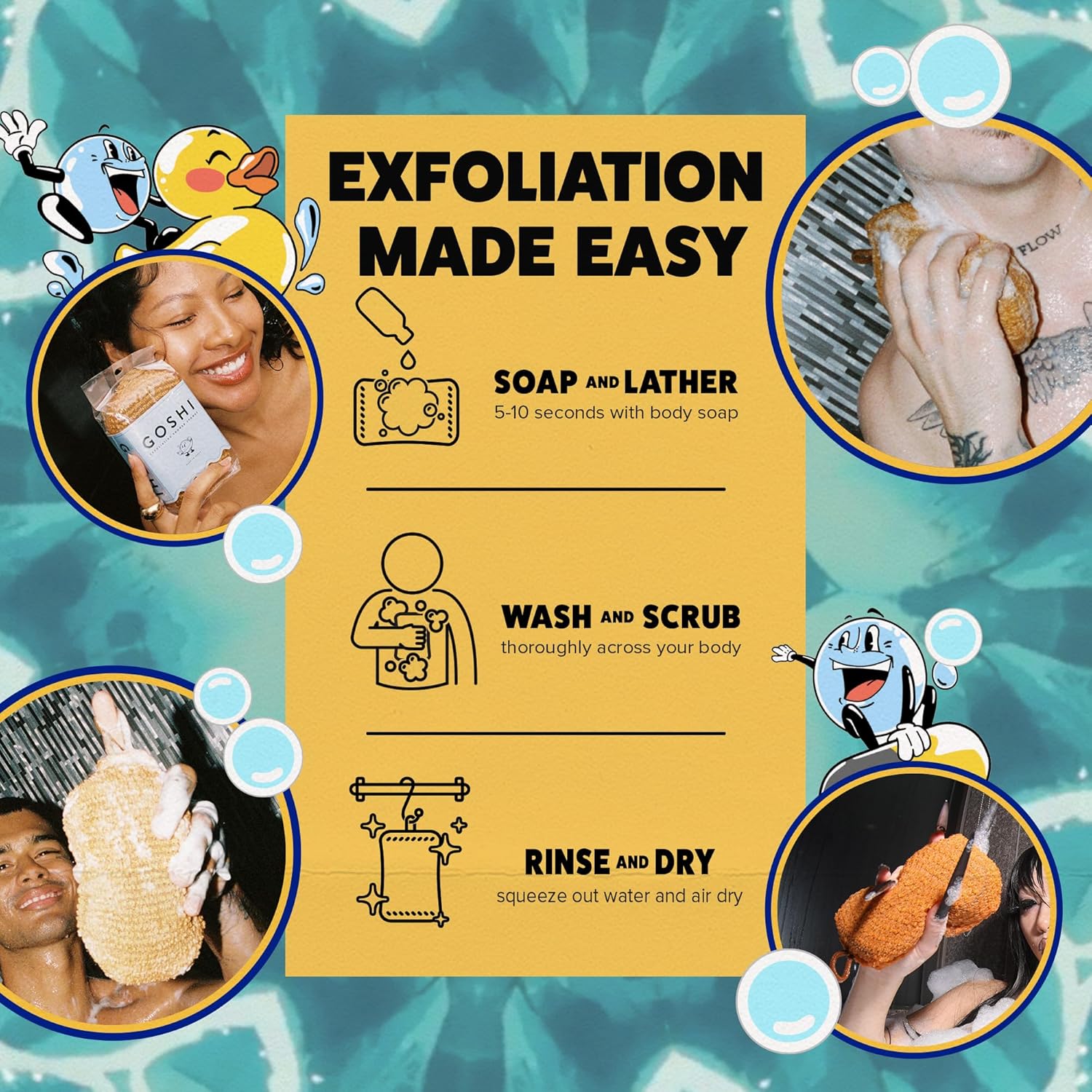 GOSHI Exfoliating Shower Sponge - Rip-Resistant, Rapid-Drying Exfoliating Bath Sponge for All Skin Types - Marigold Yellow - Made in Japan - Image 7