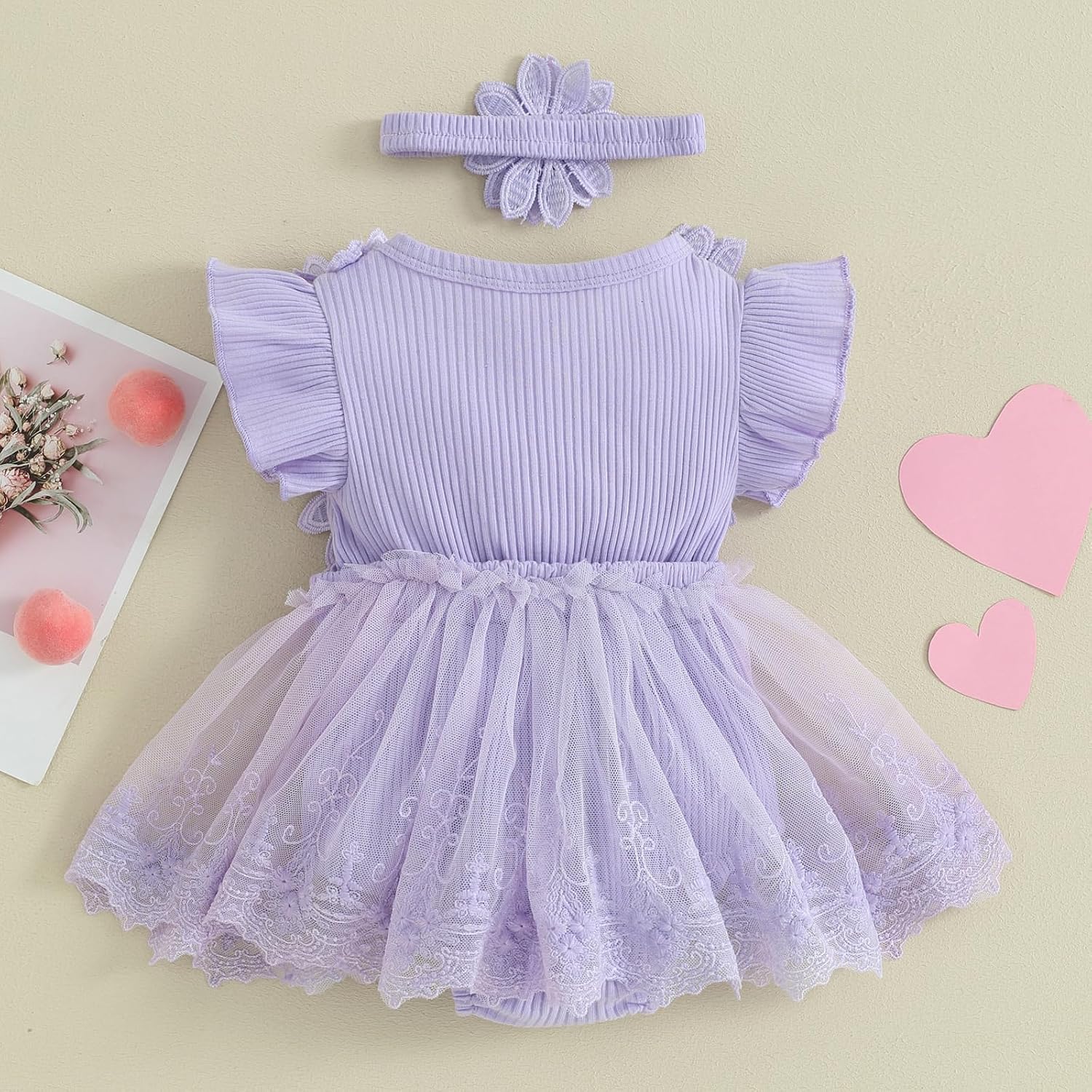 Newborn Baby Girl Romper Dress Lace Mesh Dress Jumpsuit Bodysuit Headband
