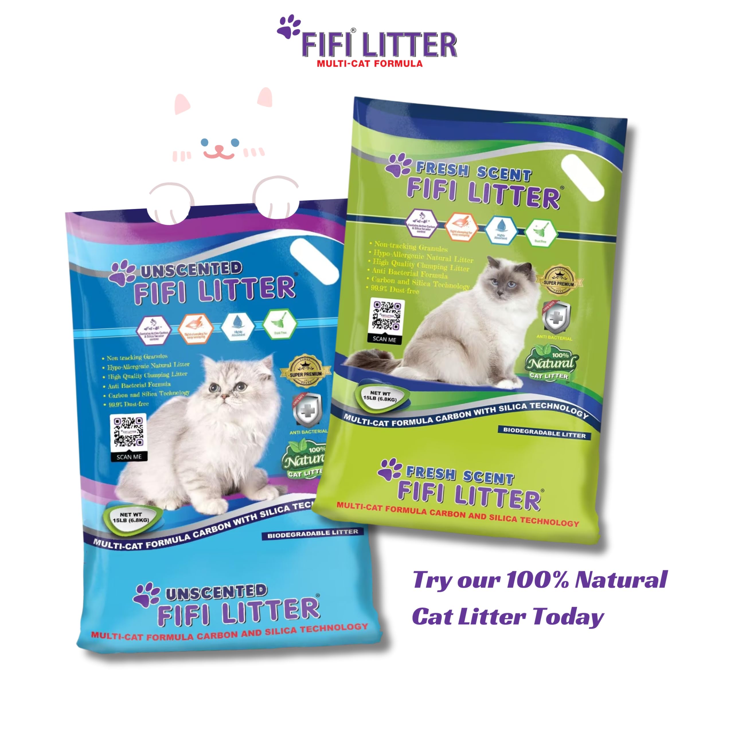 All Natural, fórmula premium para varios gatos, bentonita/carbono/sílice, bolsa de aluminio de 15 libras, aglutinación rápida, 99.9% libre de polvo, control de olores de larga duración