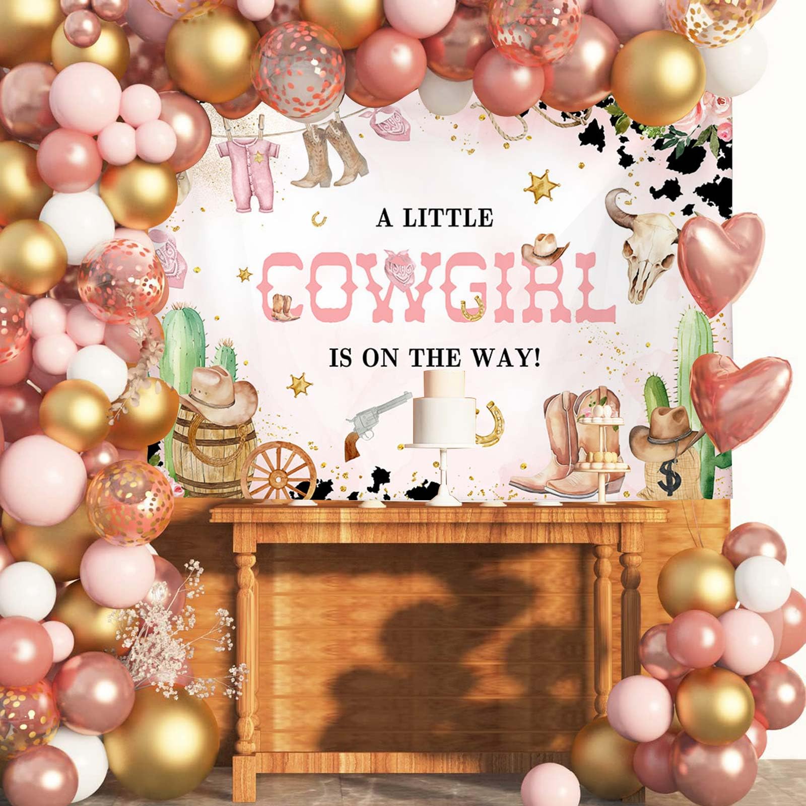 AIBIIN 7x5ft A Little Cowgirl Baby Shower Backdrop - Western Floral Cactus Theme - View #4