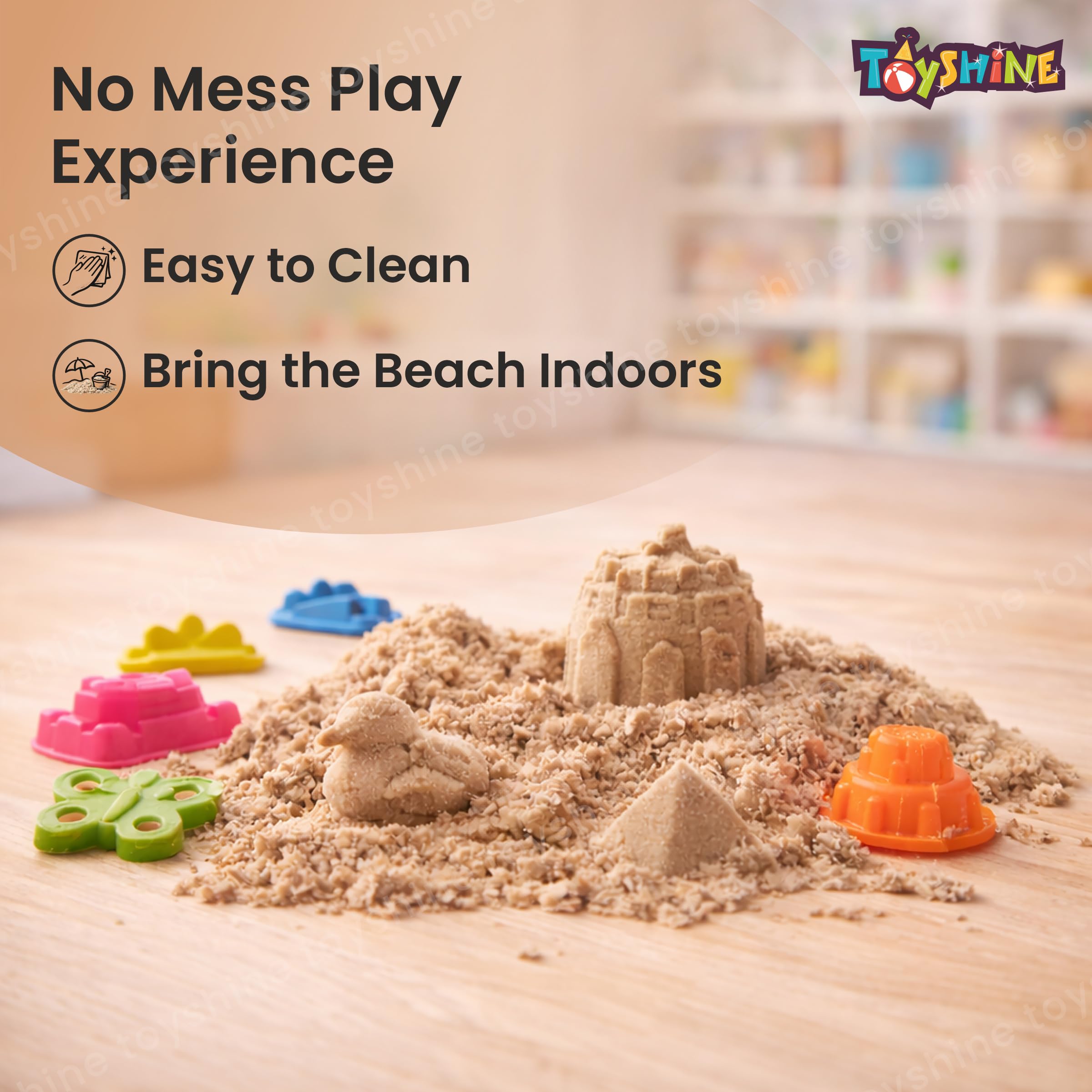 Toyshine 1 Kg Creative Sand for Kids with 12 Play Molds | Kids Activity Toy Soft Sand Clay - Natural Color 1