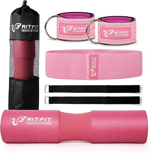 RitFit 7 Pcs Barbell Squat Pad Set, with Resistance Band, 2 Safety Straps, 2 Gym Ankle Straps & Carry Bag, Upgraded Neck & Shoulder Protective Pad