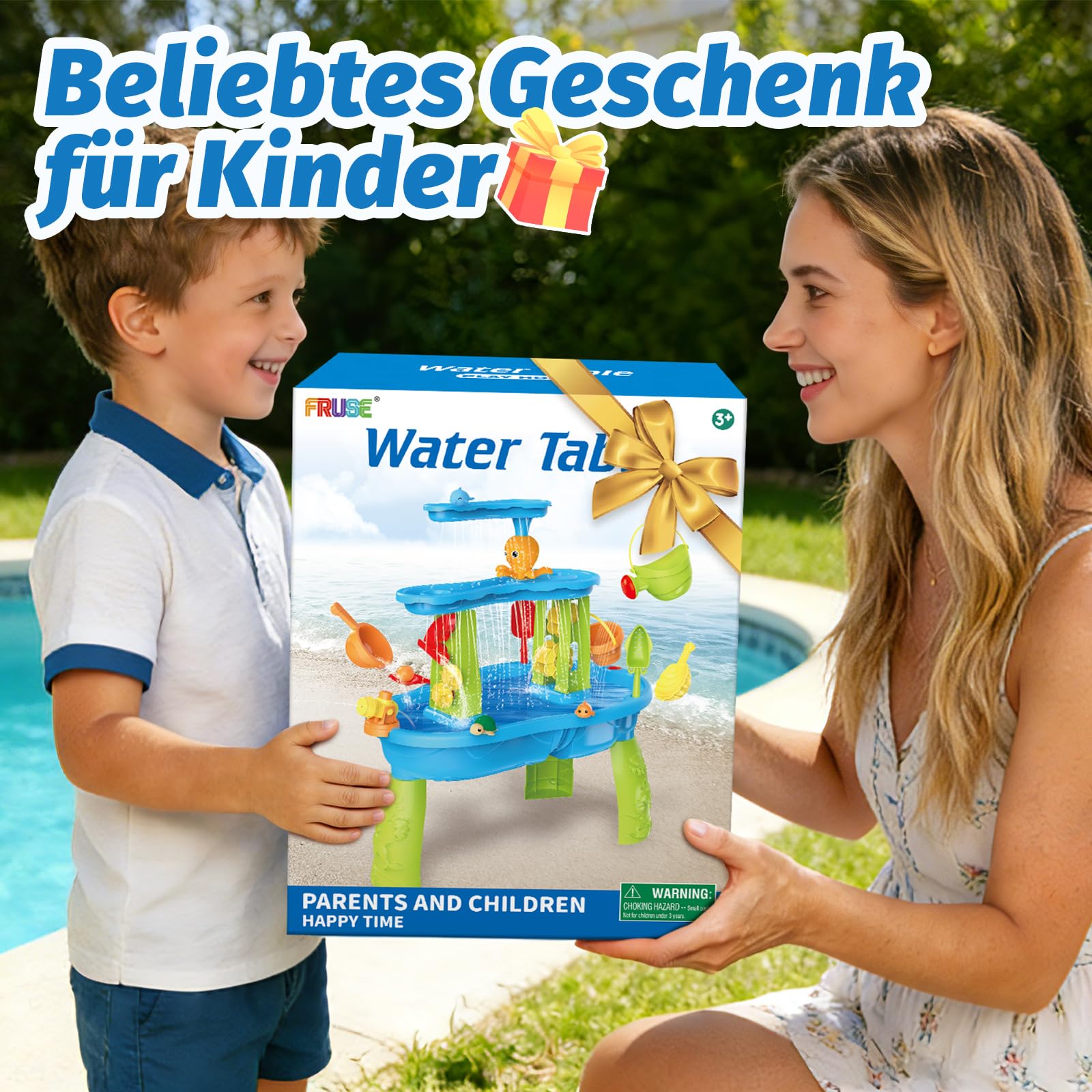 FRUSE Wasserspieltisch für Kinder,3-Tier Wassertisch Spielzeug,Wasserspielzeug Aktivität Sensory Tisch Sommer Spielzeug für Outdoor Draußen Strand,Wasser Spieltisch für Kleinkinder Alter 3-5