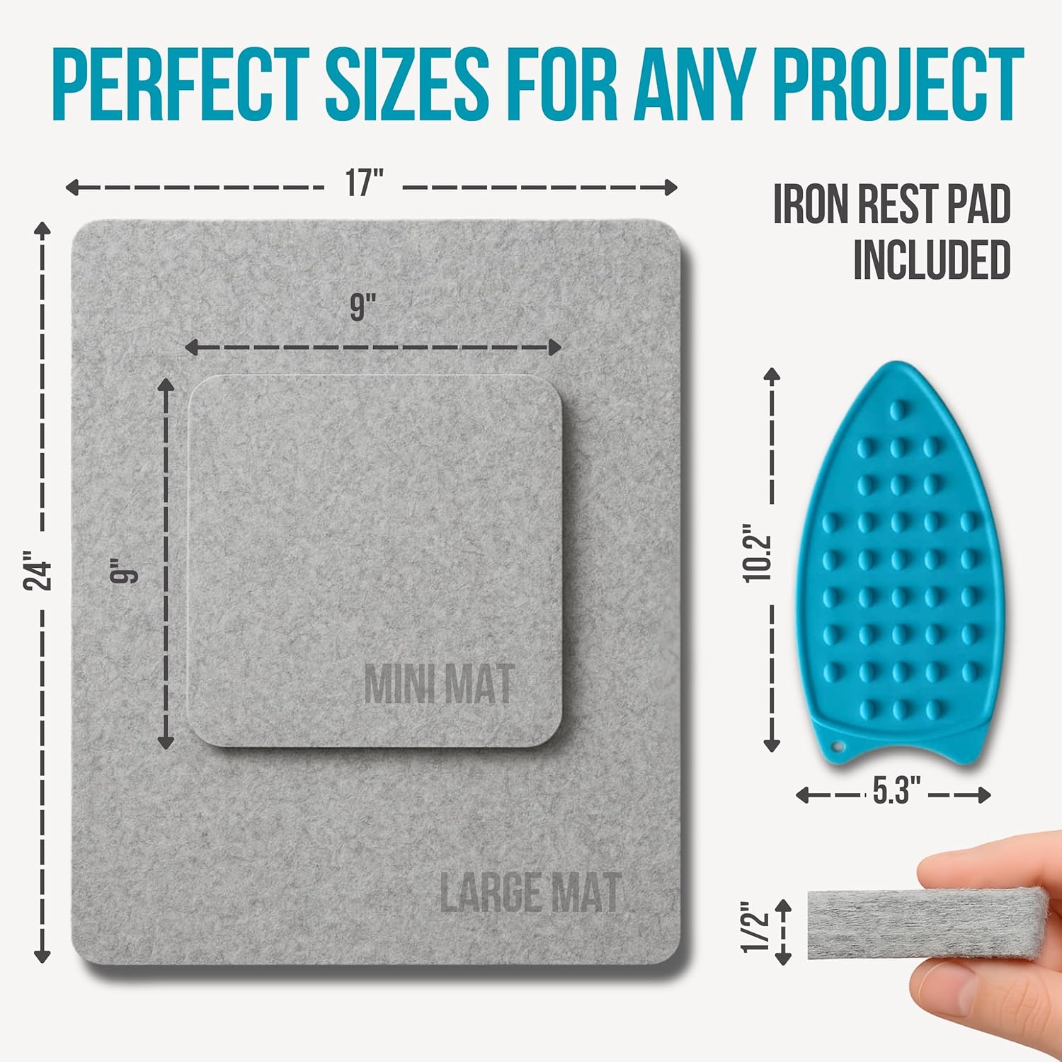 Deluxe Wool Pressing Mat Set – 24x17'' and 9x9'' Wool Ironing Mat for Quilting and Sewing Pressing Pads Large Size & Portable Size for Precision Work (As a Gift - Blue Silicone Iron Rest Pad)