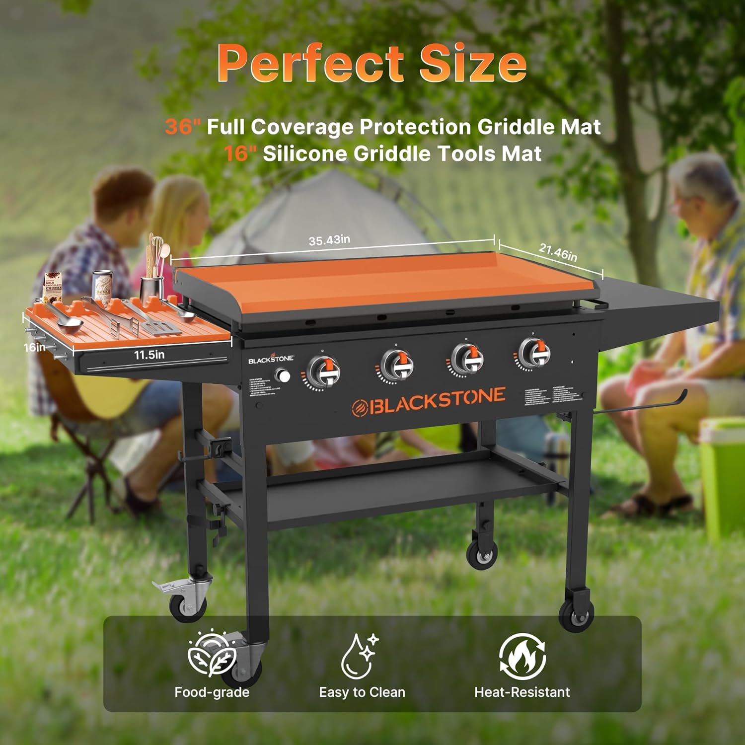 36" Silicone Griddle Cover for Blackstone and 16" Griddle Tools Mat for Blackstone,Food Grade Silicone Mat |Thick & Heavy-Duty Full Wrap-Around Protection | Anti-Dirt & Rust (36 inches + 16 inches)