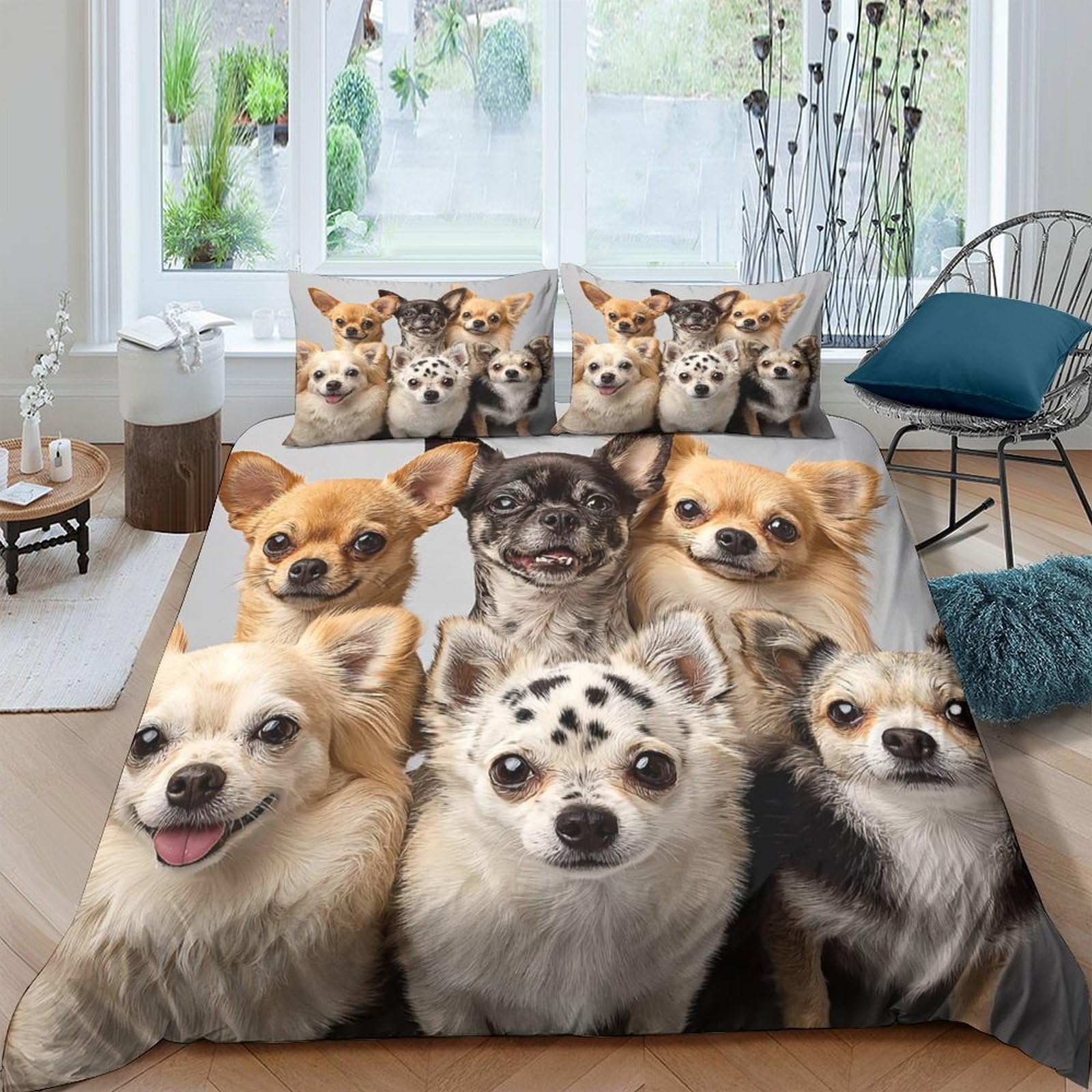 Ctjqhvkz Style-1 3D Printed Cute Chihuahua Fitted Sheet Microfiber Soft Anti-Slip Dog Pattern Mattress Cover Bedroom Decor Single（135X200cm）