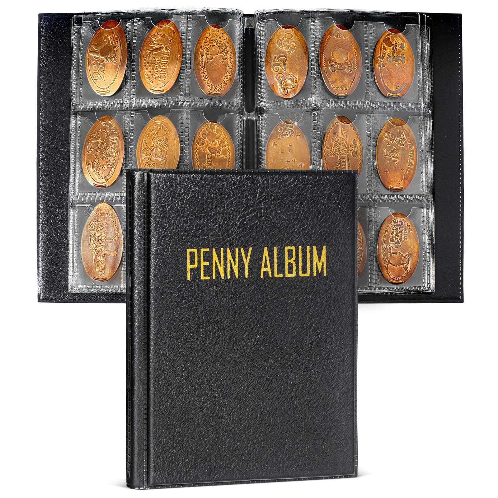 CollectHall Mini Pressed Penny Book, Penny Album Hoold 108 Coins, Portable Penny Holder For Collectors, Fit for Travel and Home Use, Black
