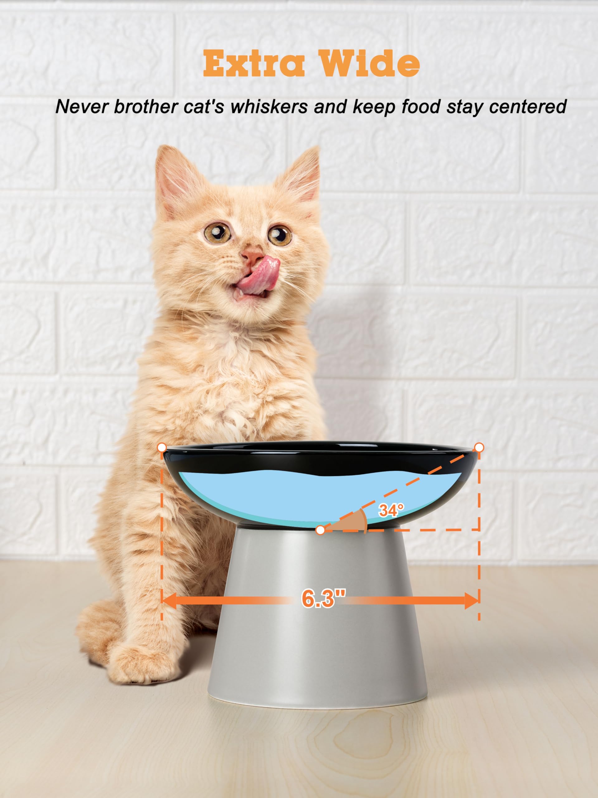 LoeJan Lot de 2 gamelles surélevées pour Chat - Mangeoire en céramique Extra Large et surélevée - Gamelle Anti-vomissement sans Moustaches - pour Chatons Adultes et Petits Chiens (Noir)