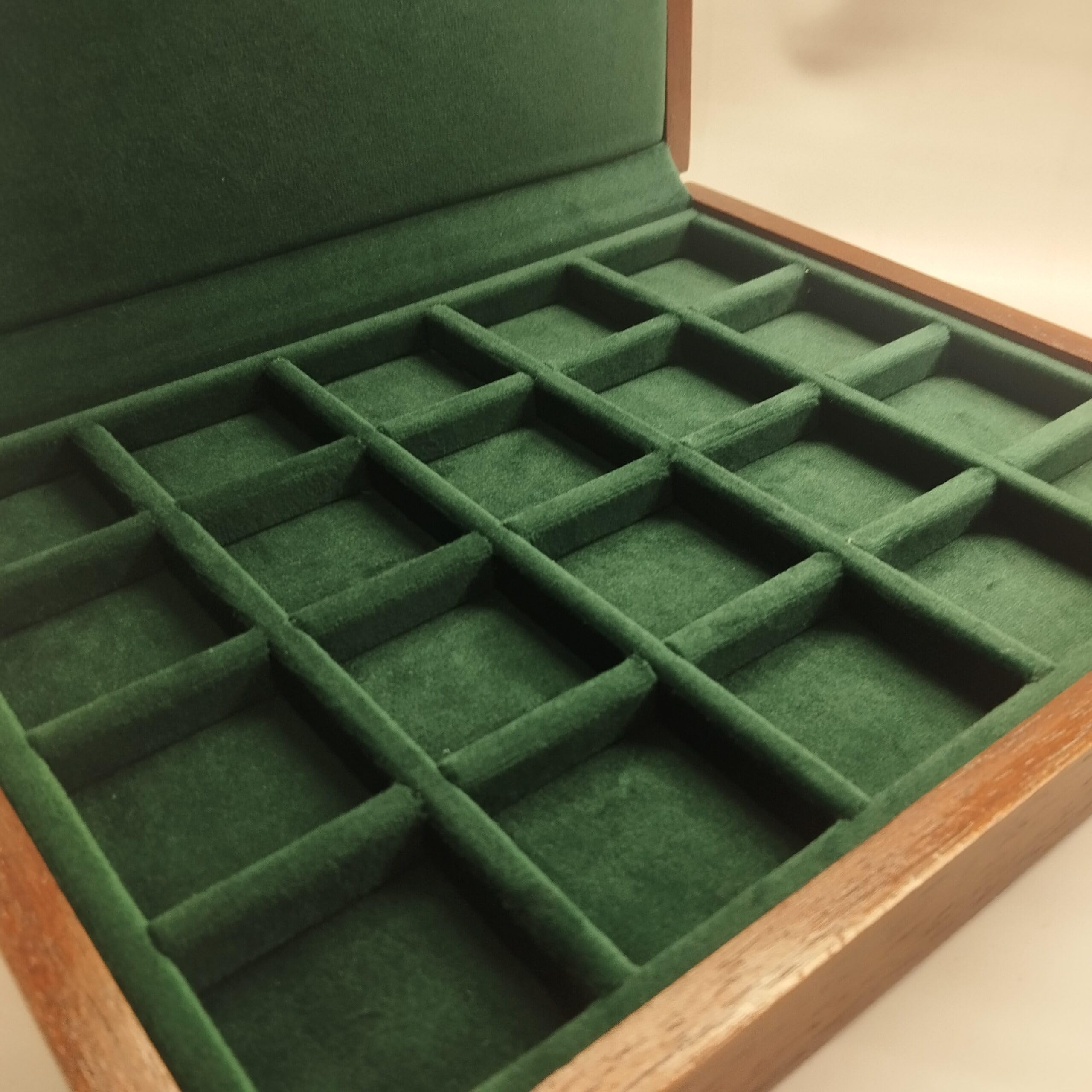 Caja monetario para monedas y medallas de colección, madera maciza hecha a mano, 20 compartimentos, interior aterciopelado, numismática, artesanía italiana