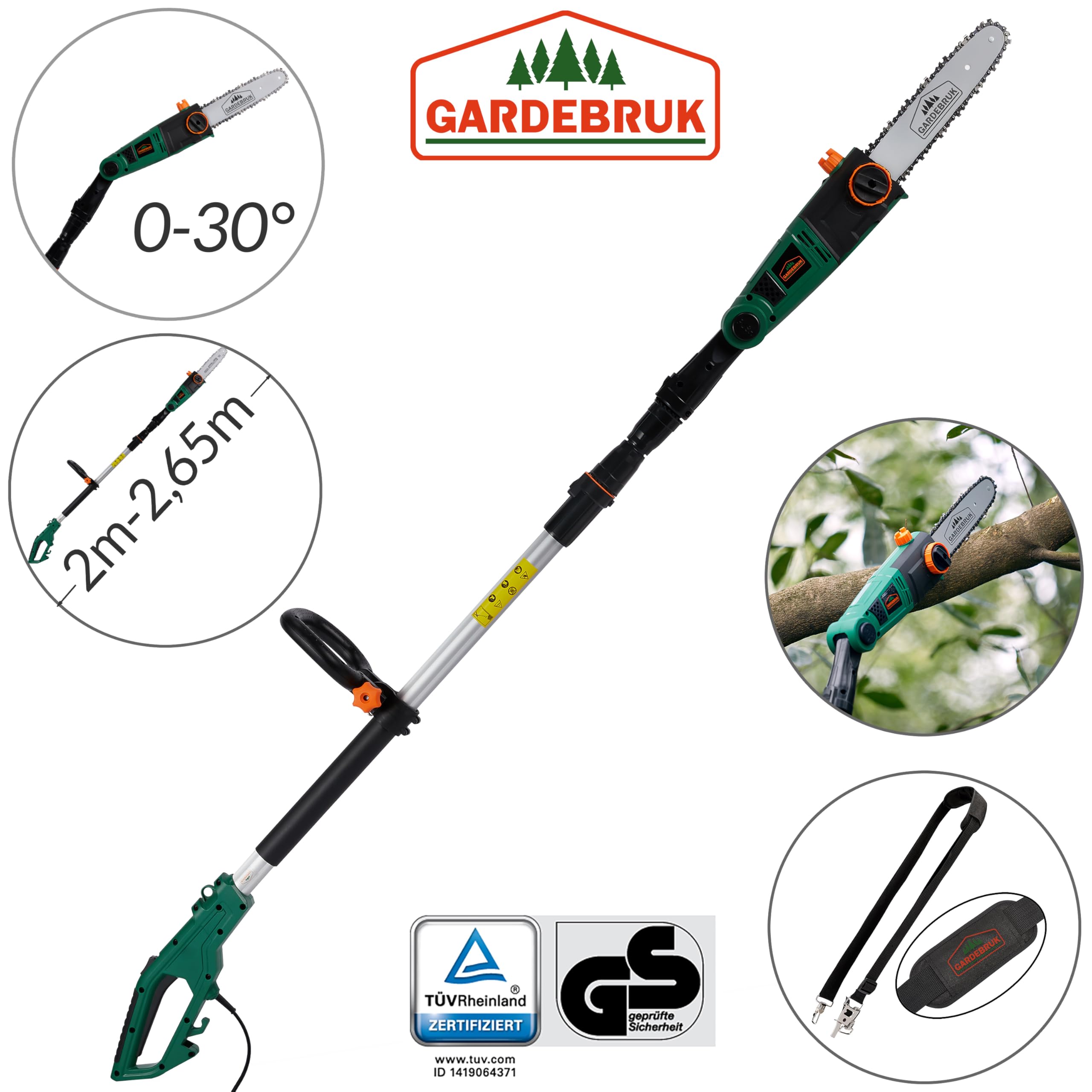 Gardebruk Motosierra eléctrica de 750 W longitud de corte de 26 cm Aluminio cadena calidad Oregon velocidad 9 m/s jardinería