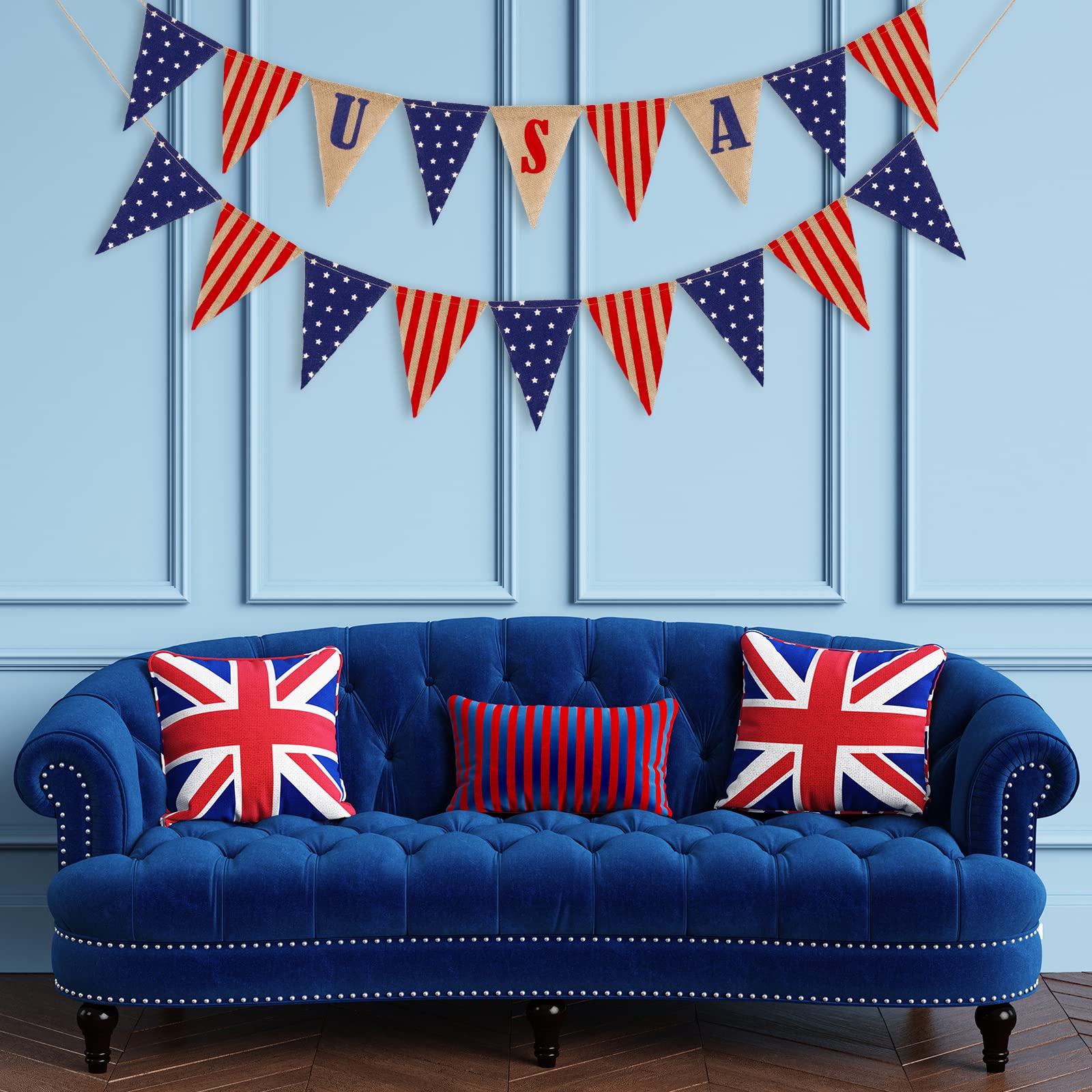 9.8Ft Patriotic Burlap Banner - Red White Blue Star Garland For 4th Of July & Memorial Day