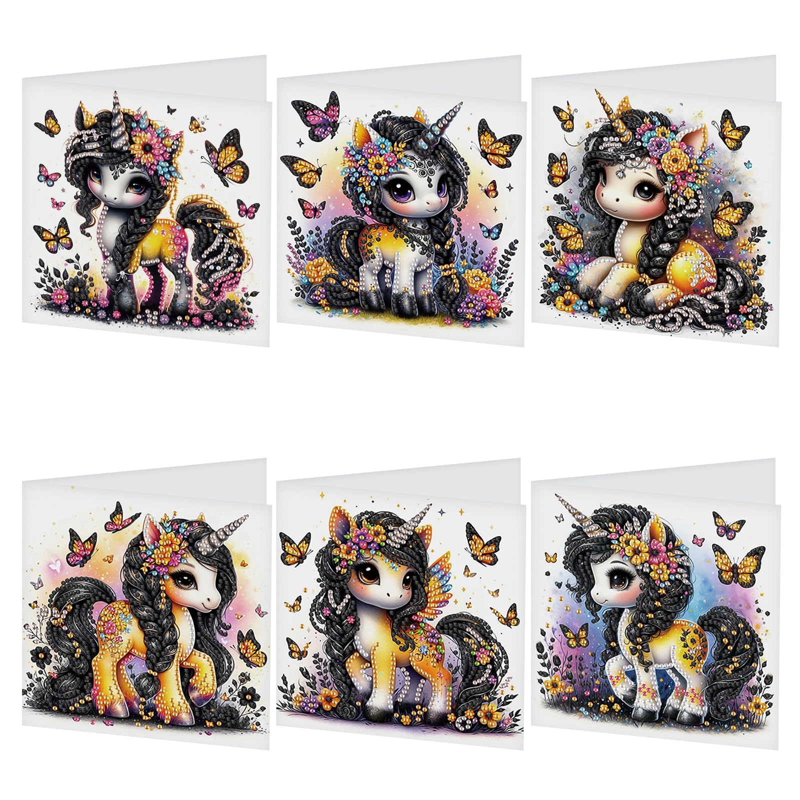 TDFERAN 6 Packs DIY Diamond Art Cards Unicorn Diamond Painting Cards Holiday Card Making Kit Diamond Art Cards with Envelopes Diamond Painting Greeting Cards for Holiday Birthday Thanksgiving Day