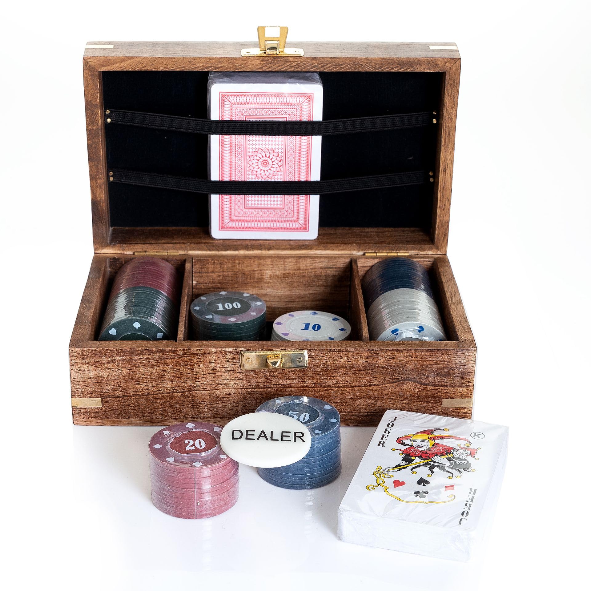 Widdop Harvey Makin Ensemble de poker en bois – Jetons de poker Texas Holdem Blackjack – Design élégant sophistiqué – Cadeau pour lui, fête des pères, papa