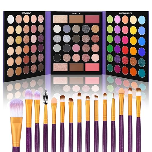 UCANBE 86 Colors Nude Eyeshadow Palette with 15pcs Makeup Brushes Set, Matte Glitter Long Lasting Highly Pigmented Waterproof Colorful Eye Shadow Contour Blush Powder Highlighter All in One