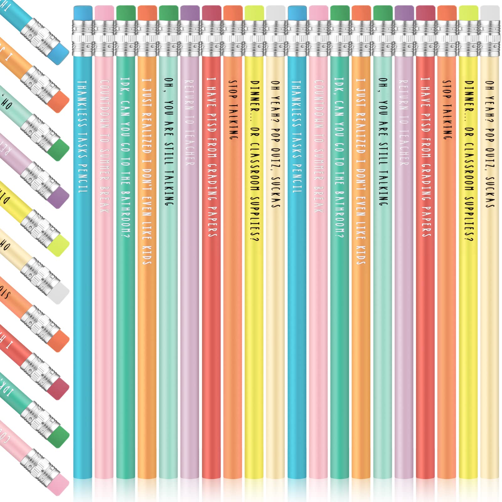 Frienda 200 Pieces Funny Teacher Gifts Bulk Teacher Themed Pencils Colorful Assorted Novelty Quotes Pencils for Teachers with Eraser for Teaching