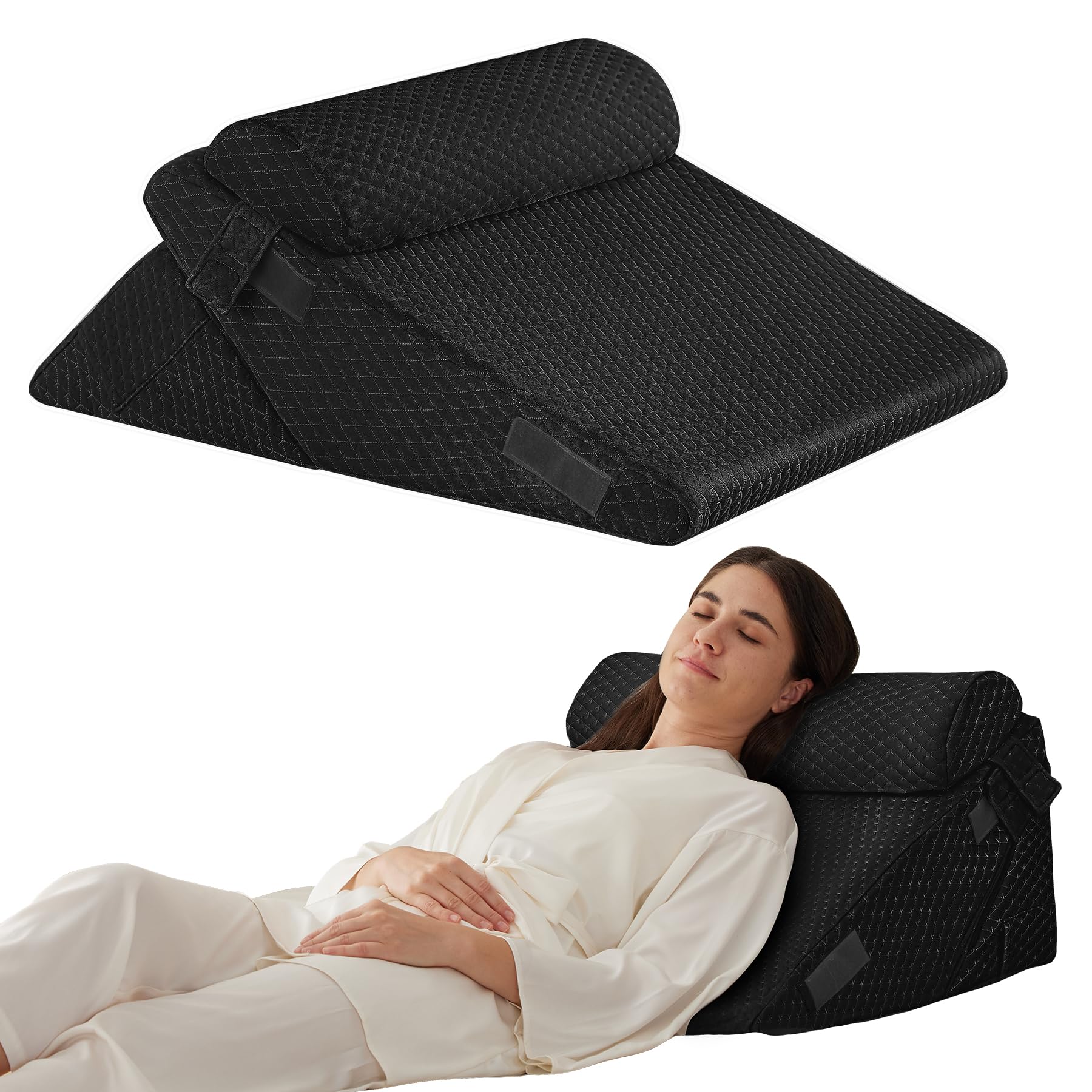 Ruqmuis Wedge Pillow Set for After Surgery, 3PCS Adjustable 9&amp;12 Inch Bed Wedge Pillow for Sleeping, Incline Pillow Wedge for Headboard, Post Surgery, Acid Reflux, Neck&amp;Back Support, Plush Black