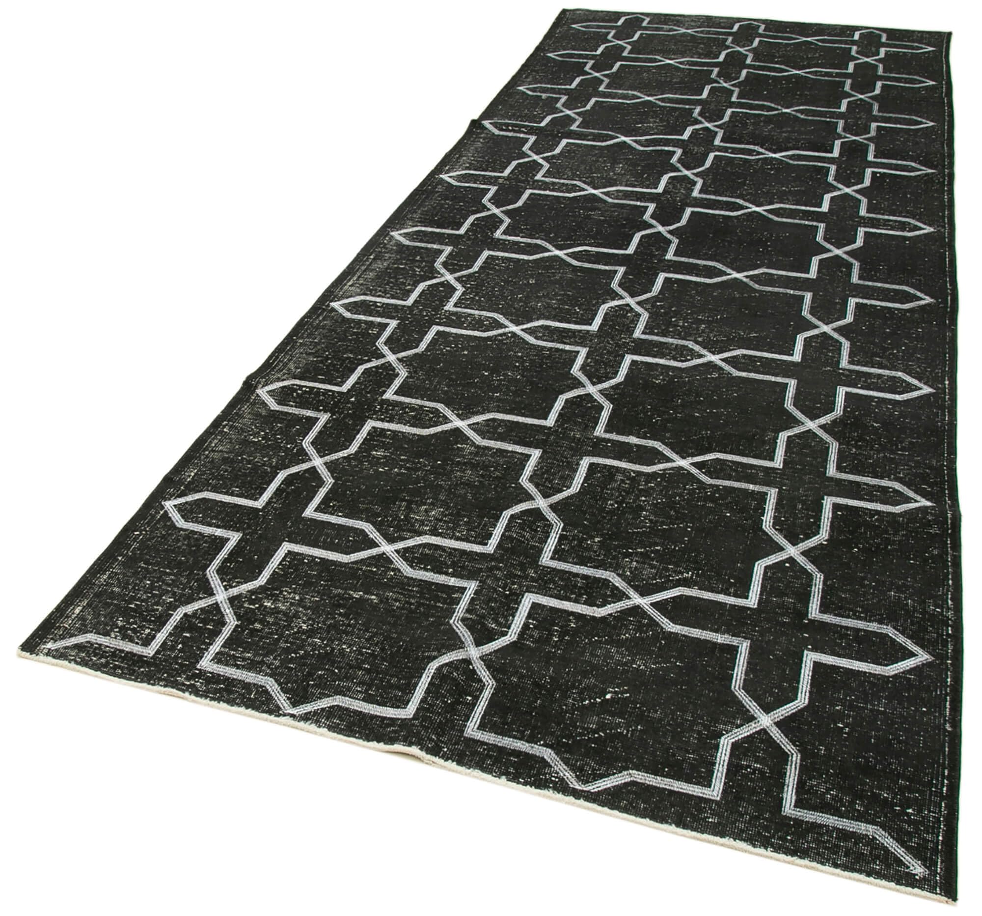 48 x 128 - 141 x 386 Cm Geometric Carpet Black Geometric Bohemian Wool Cotton Handmade Handknotted Vintage