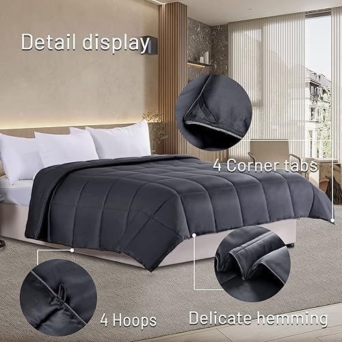 Miniatura 5 de NEXHOME PRO Edredón ligero y refrescante, tamaño individual, viscosa natural orgánica de bambú, relleno de edredón gris oscuro, manta de verano