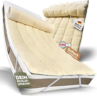 Lammfell Unterbett 100x200 | Wendbare Lammfell Bettauflage aus Schurwolle für angenehmen Schlaf | Atmungsaktive & wärmende Matratzenauflage mit Eckgummis | für Matratzen bis 30 cm