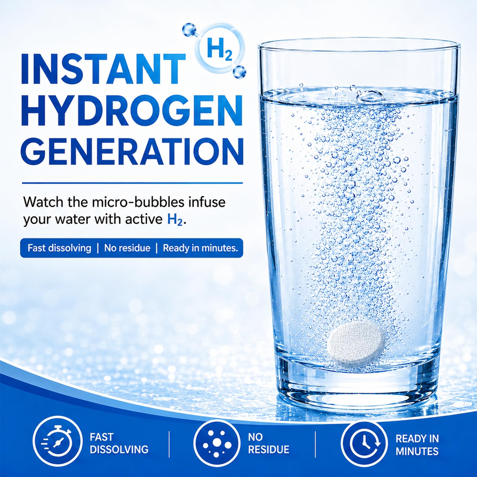 Molekulares Wasserstoff Tabletten, 120 Brausetabletten - Erfrischende Hydratation & Vitalität - Hohe Konzentration & Schnelle Löslichkeit - Ideal für Sport & Alltag