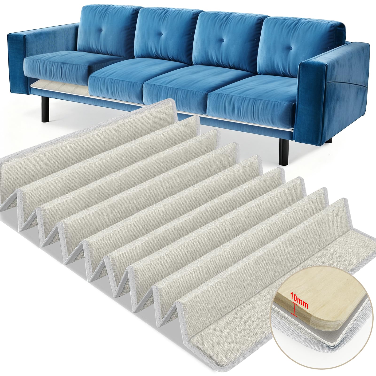 Soporte de cojín de sofá para asiento caído – (60 x 205 cm) de madera para sofá extra grande de 3 plazas, tableros rejuvenecedores de sofá grandes con superficie Oxford (beige)