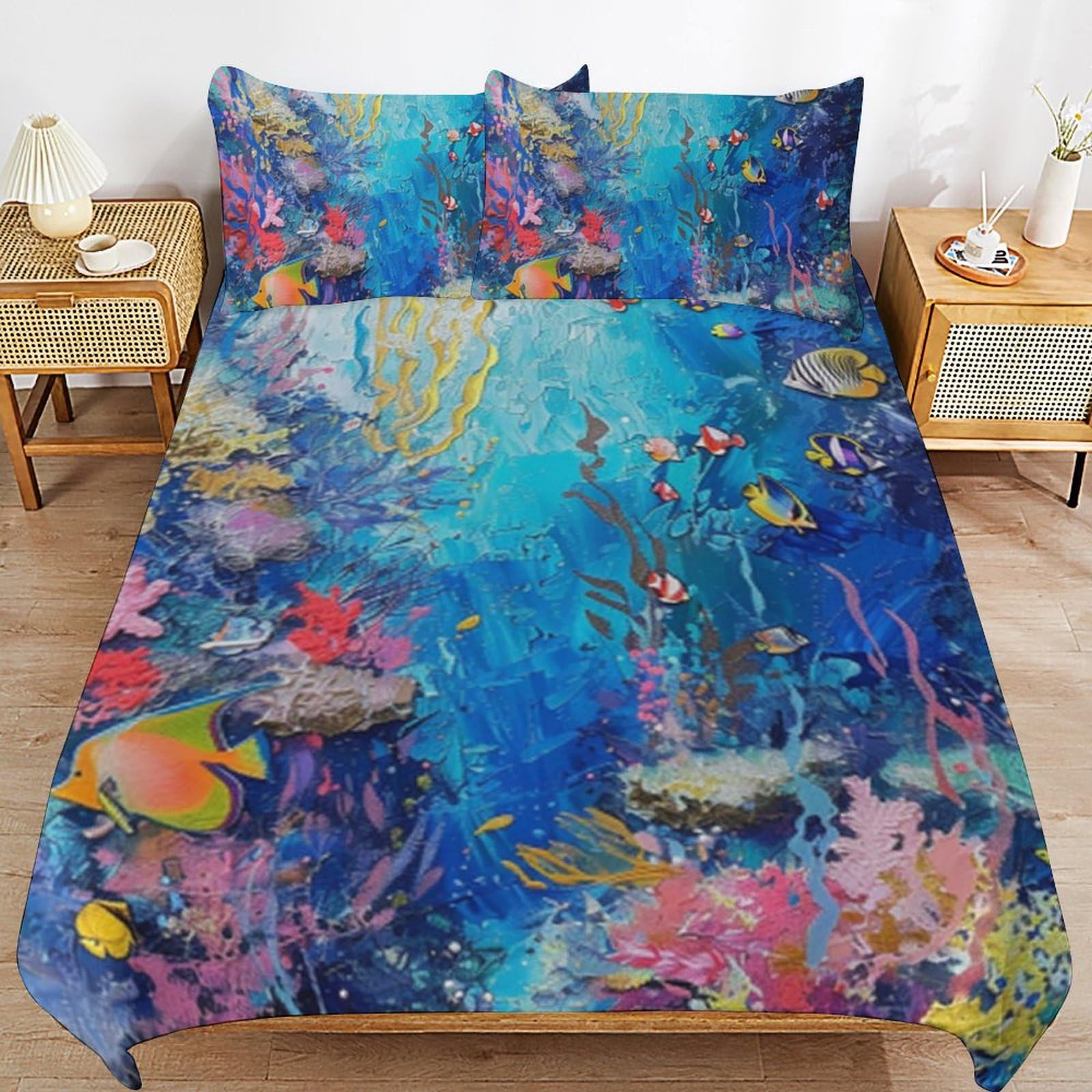Juego de cama con estampado ocean-themed antidescoloramiento para habitaciones