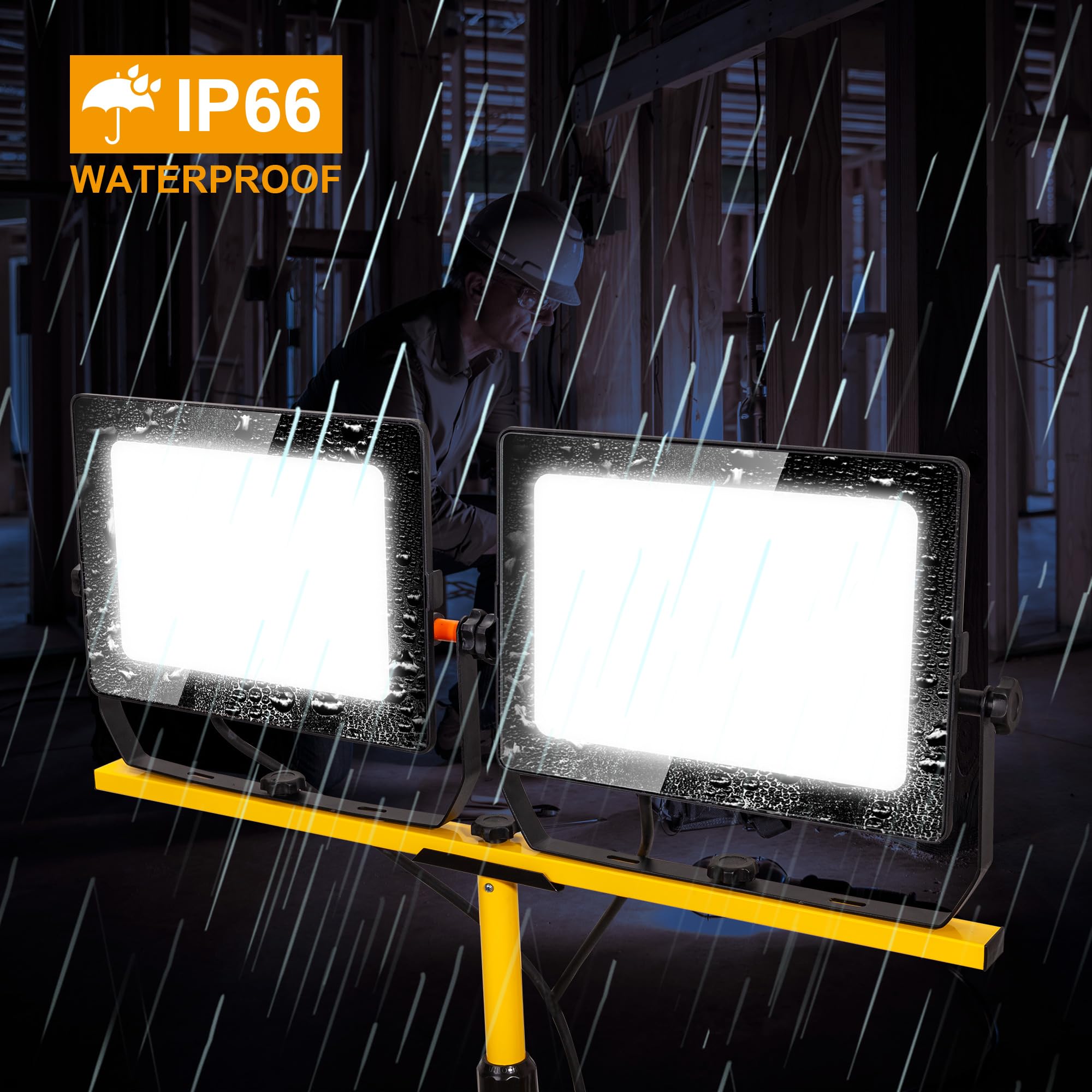 Oświetlenie robocze 20000 lumenów ze stojakiem, 200 W, podwójna głowica LED, wodoodporna lampa z indywidualnym przełącznikiem, regulowany metalowy statyw teleskopowy