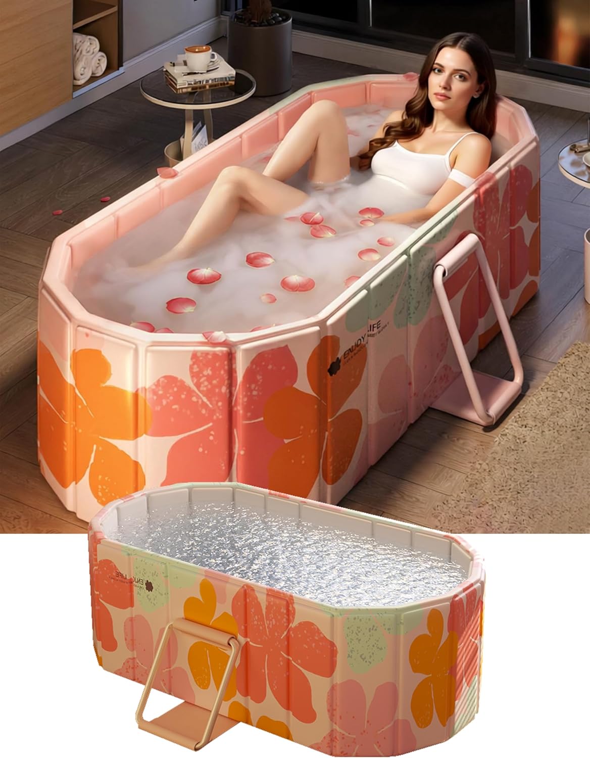 Portable Bathtub Ice Bath Tub - Foldable Collapsible Bathtub for Adult Shower Bathroom Hot SPA Soaking Cold Plunge Tub Freestanding Bathtub Indoor Outdoor 47