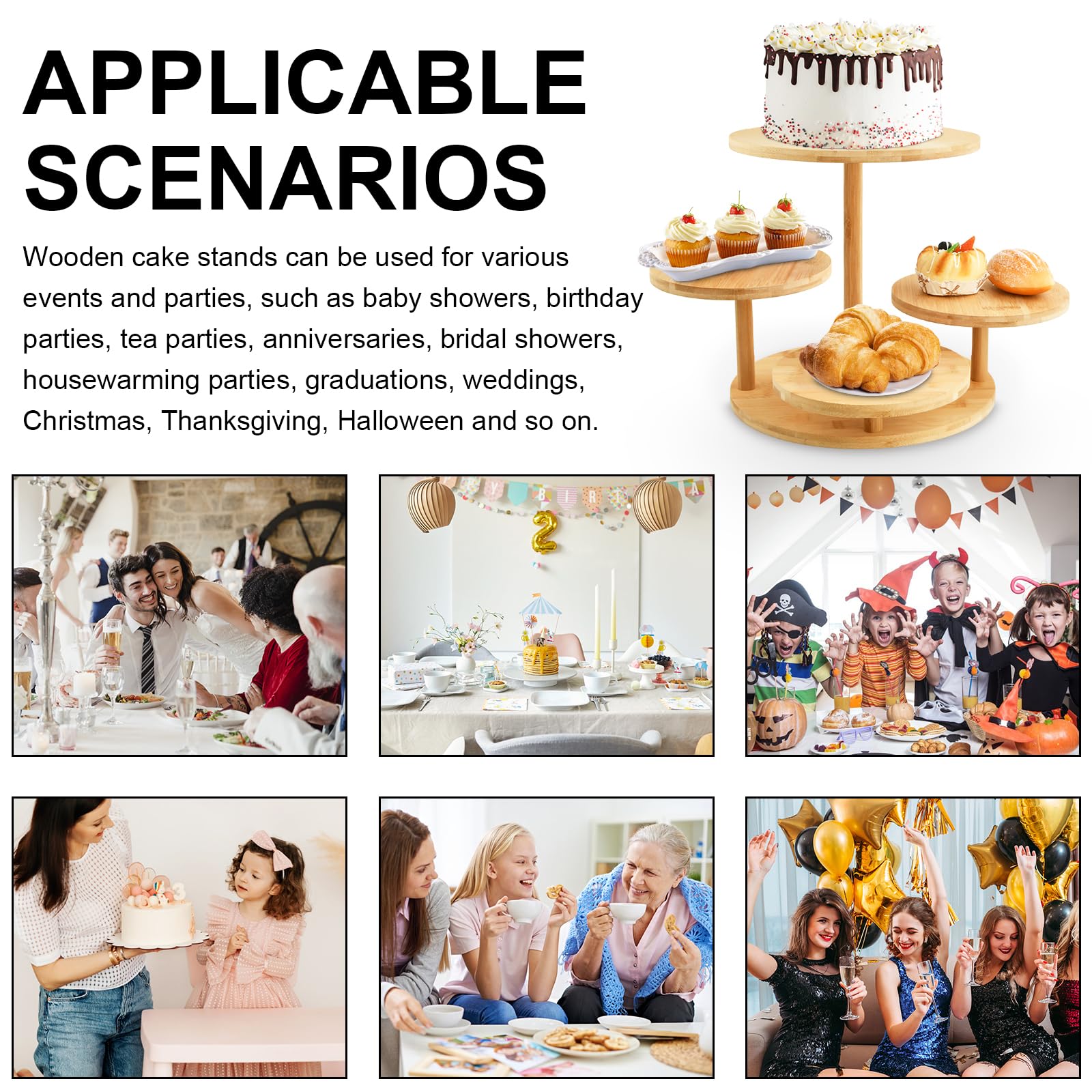 Présentoir à Cupcakes en Bois à 4 Niveaux, Presentoir a Gateau, Présentoir à Pâtisseries, Support à Dessert en Bois, Presentoir Aperitif Buffet, pour Mariages, Fête d'anniversaire, Après-Midi