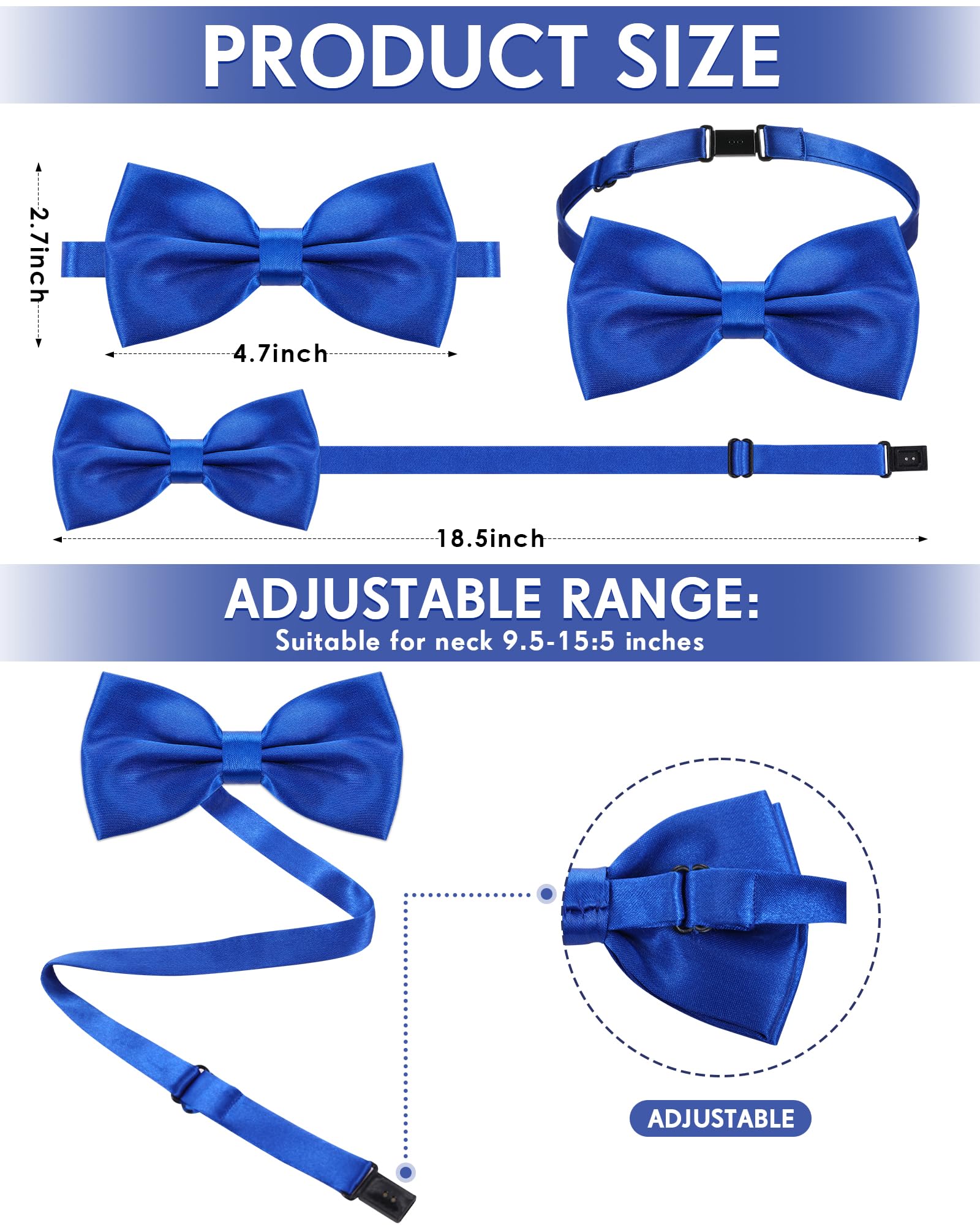 Geyoga 24 Pieces Men's Bow Ties Formal Satin Solid with Adjustable Neck Band Bow Ties for Men (Royal Blue) (Royal Blue)