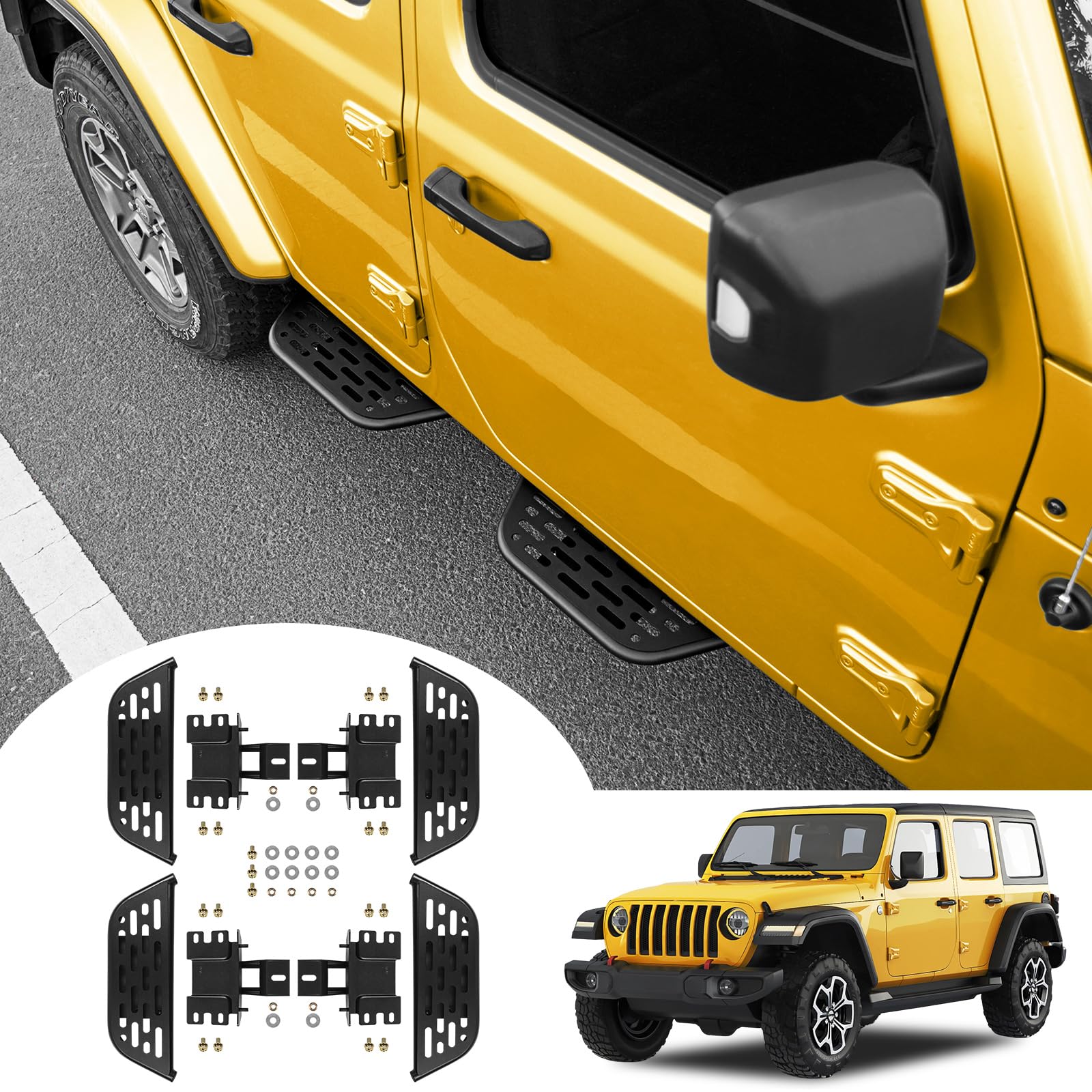 Photo 1 of Running Boards Fit for 2018-2024 Jeep Wrangler JL 4 Door Drop Side Steps for Jeep Wrangler JL Front/Rear Door Accessories Jeep Wrangler JL 4 Door (4PCS)