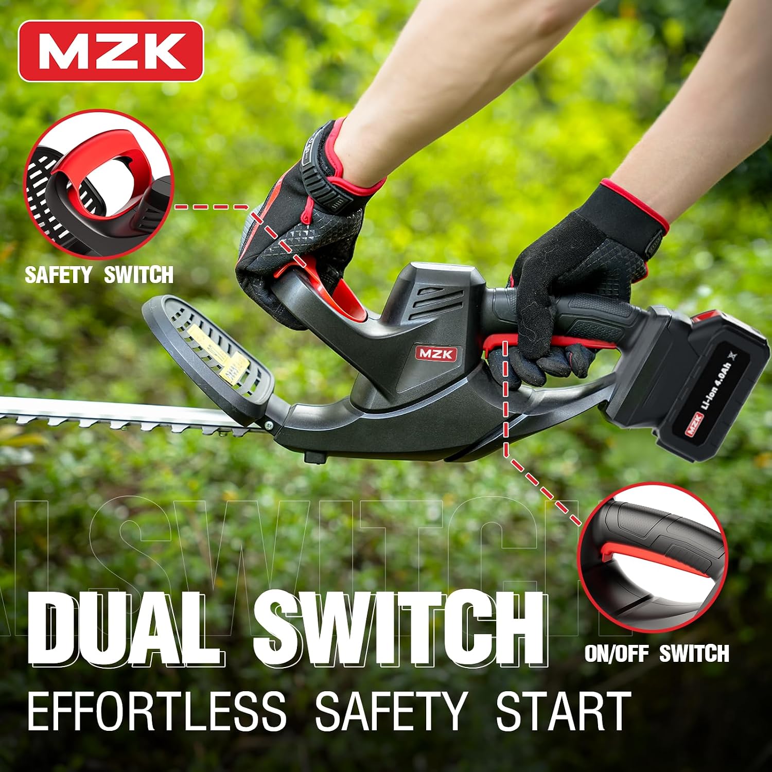 MZK 20V Cordless Hedge Trimmer, Bush & Shrub Cutter, 22-Inch Blade photo 4