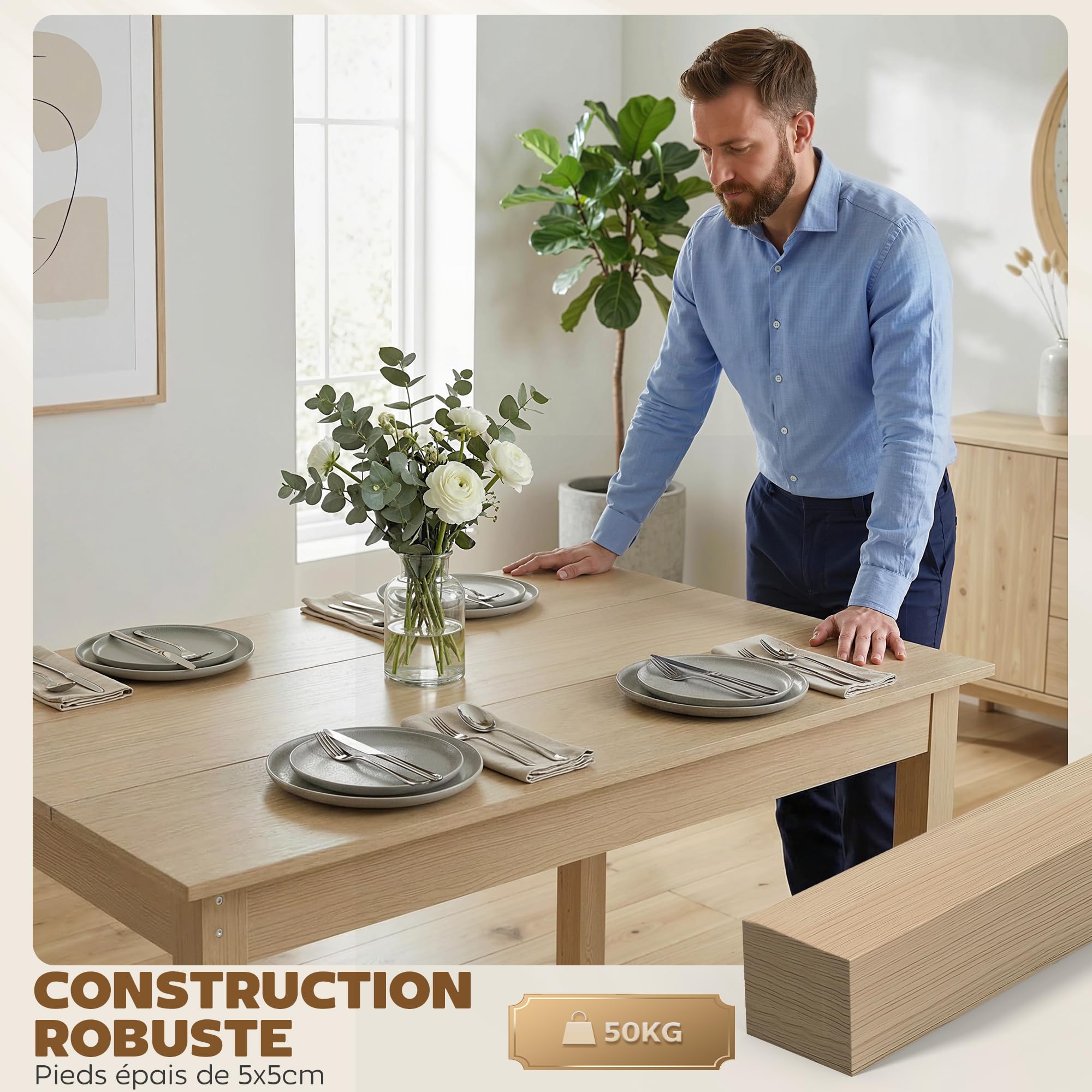 HOMCOM Table de Salle à Manger Design Moderne Bicolore avec Grand Plateau 4-6 Personnes en Bois dim. 119L x 70l x 75H cm - en Bois, chêne