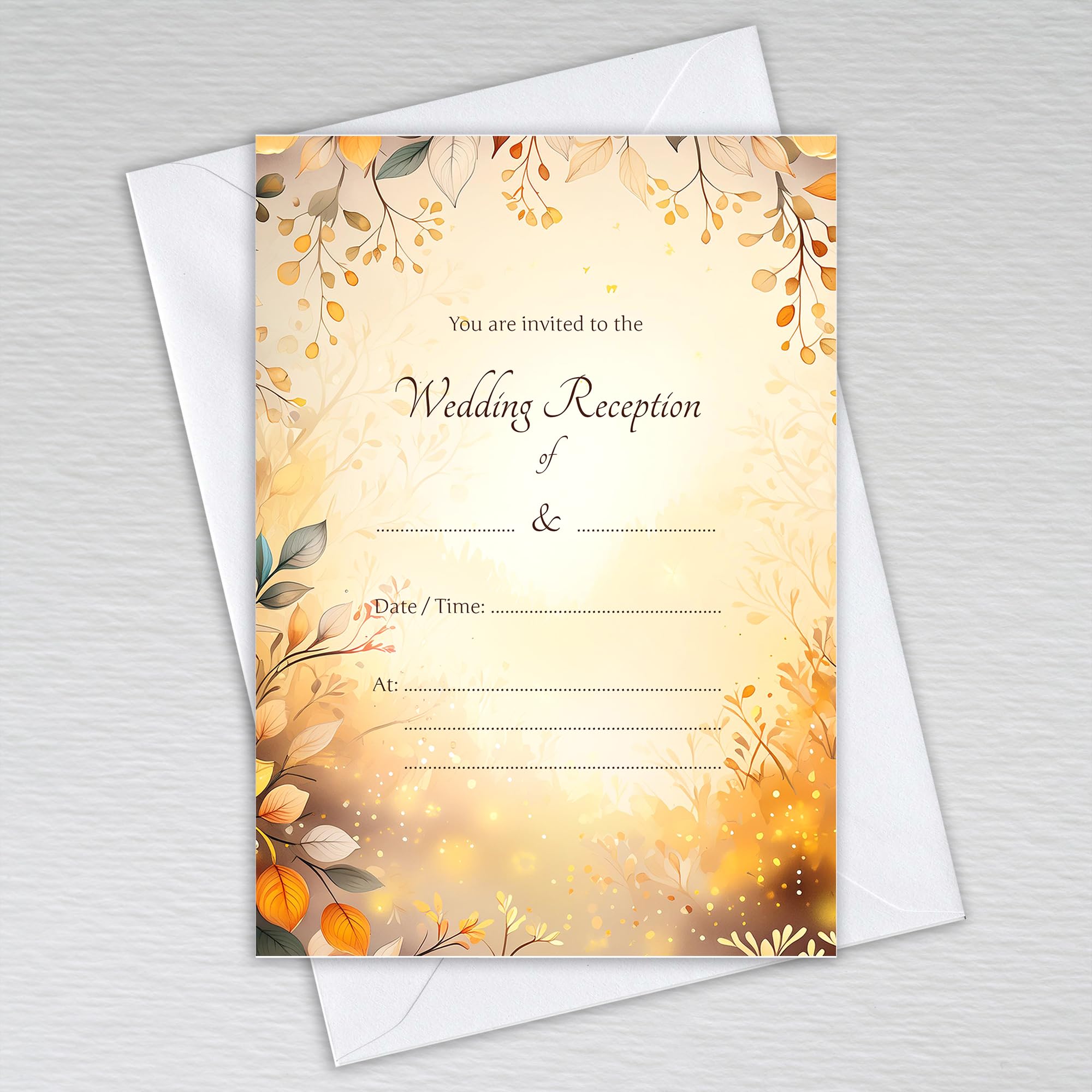 Webspectations Autumn Leaf Wedding Reception Invitations with Envelopes Elegant Rustic Themed: Autumn Leaves Wedding Reception Invites (Pack of 50 with Envelopes)