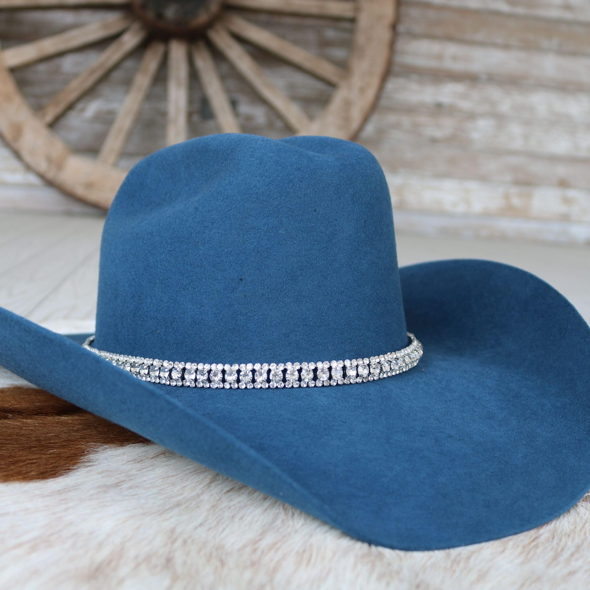 Rancher Hat with Rhinestone Band Western Style Adjustable Hat Band With Iridescent Conchos  main image 3