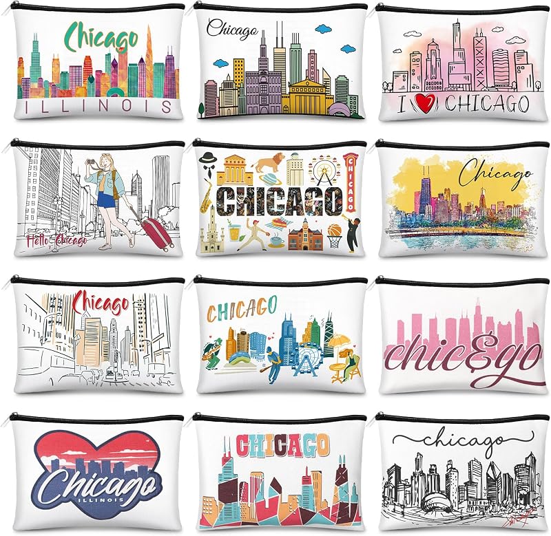 Reginary Pacote com 12 necessaires de lona com zíper, tema Chicago