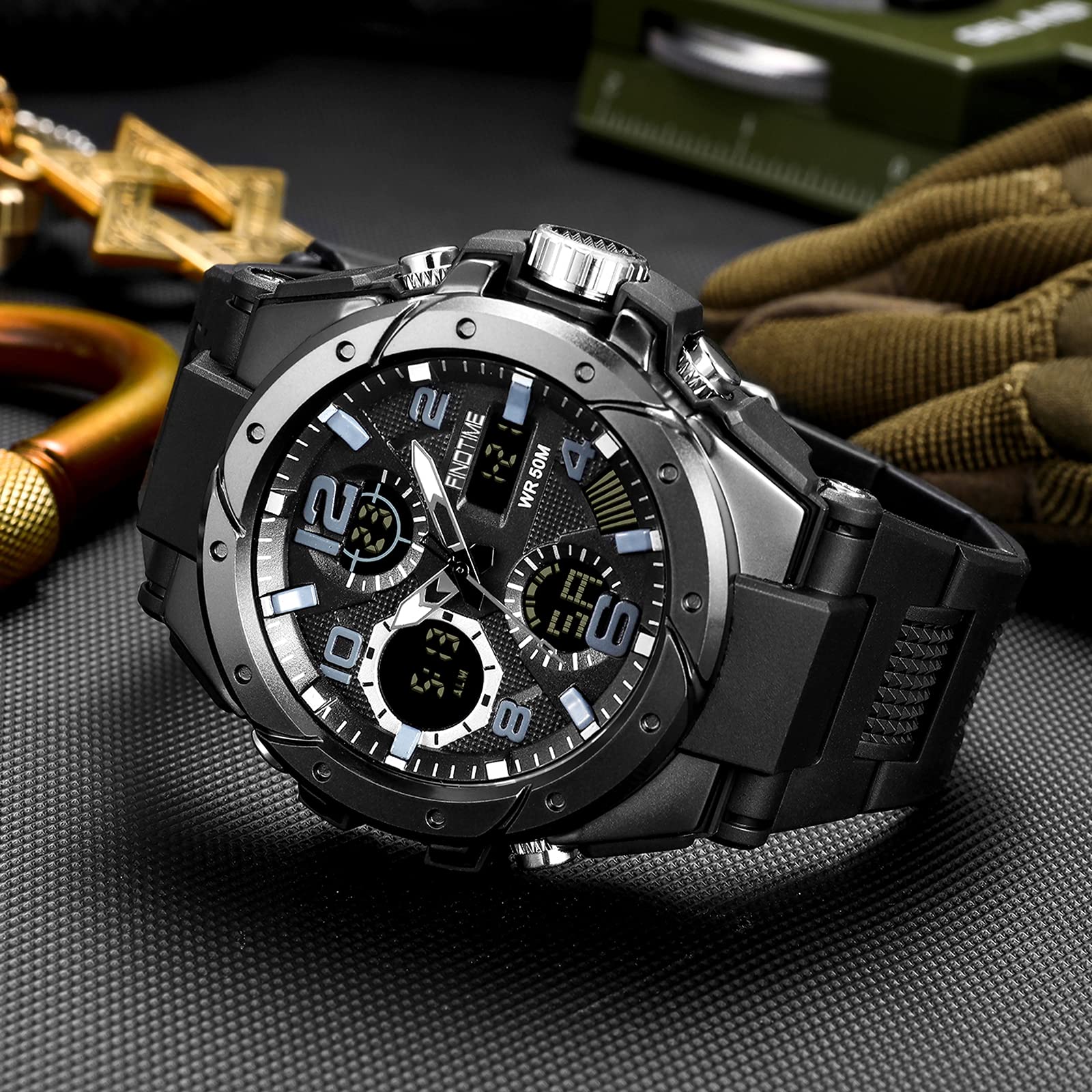 Orologio da uomo digitale impermeabile militare tattiche grande display doppio quadrante esercito sport grande orologio da polso per uomo con data sveglia LED cronometro analogico