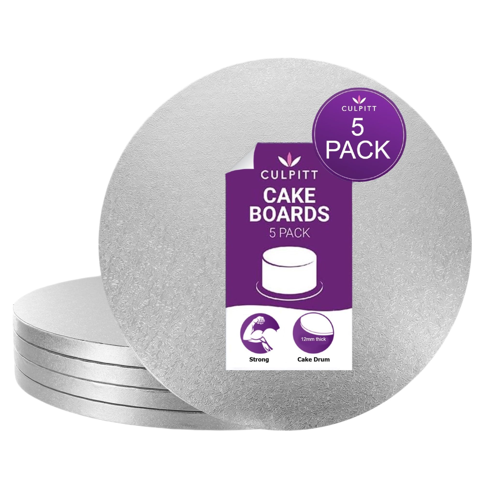 Culpitt 15'' (381mm) Cake Board Round Silver Fern - Single RWD15F
