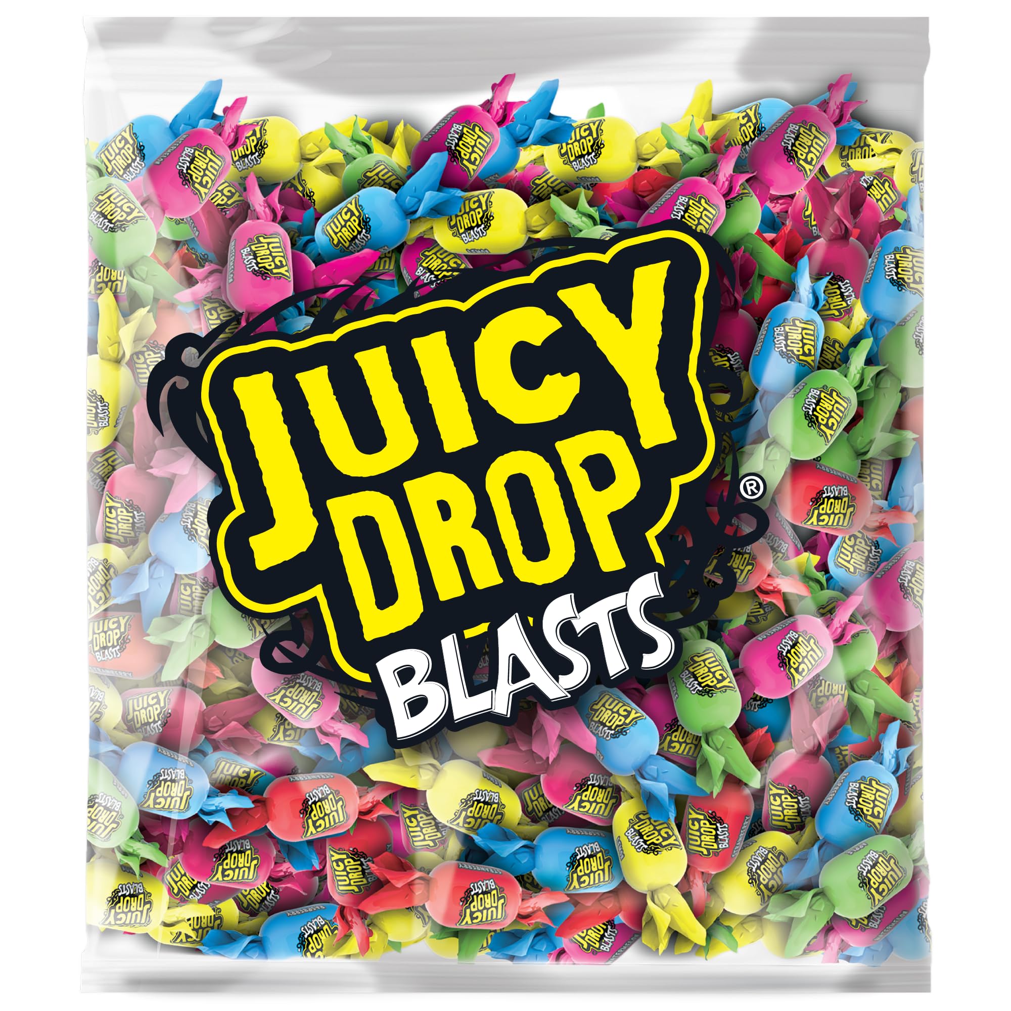 Juicy Drop Blasts (1kg Bulk Sweets) Chewy Sweet and Sour Kids Sweets for Party Bags, 6 Tasty Flavours, Individually Wrapped - Halal Candy