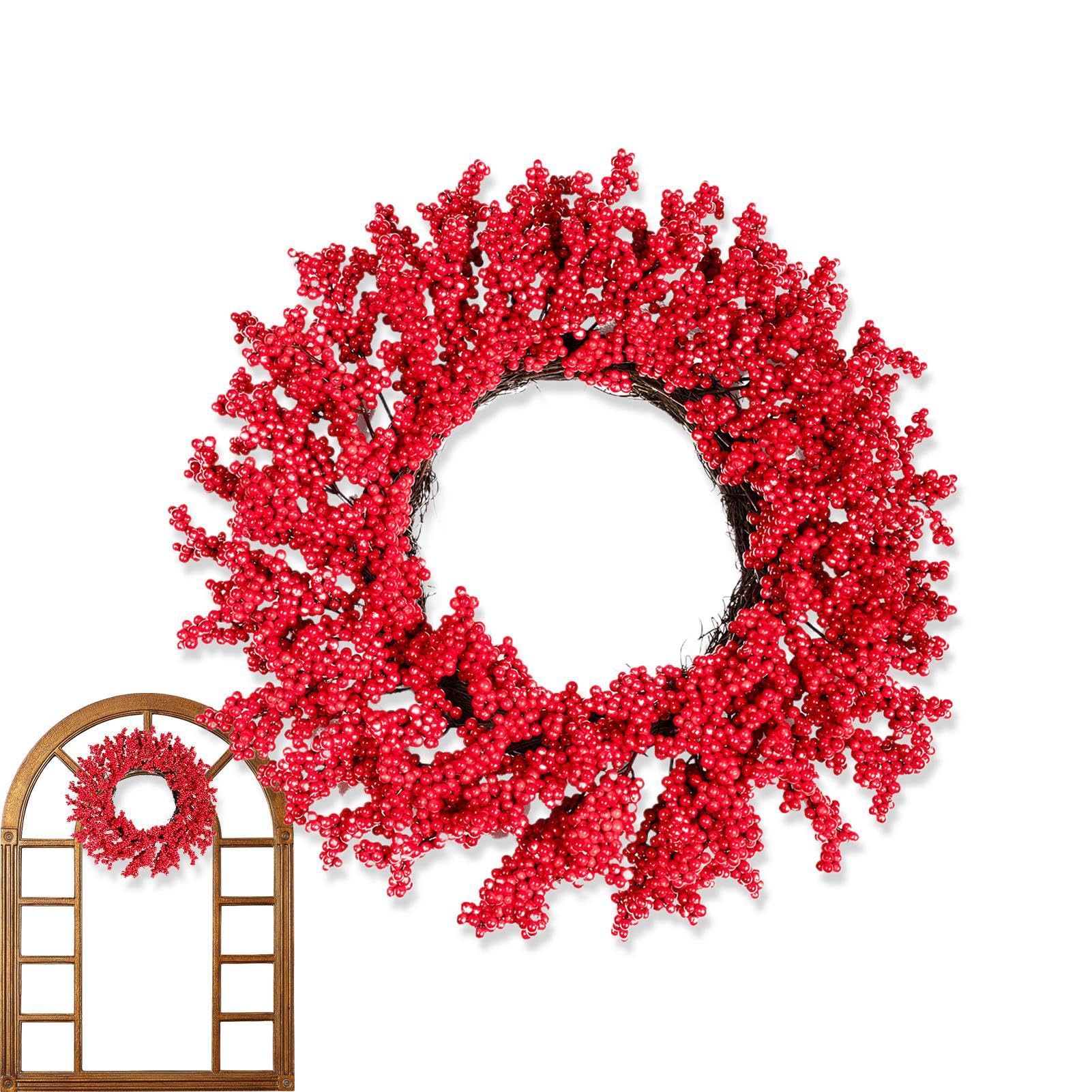 Couronne de Noël artificielle à baies rouges pour porte d'hiver et maison