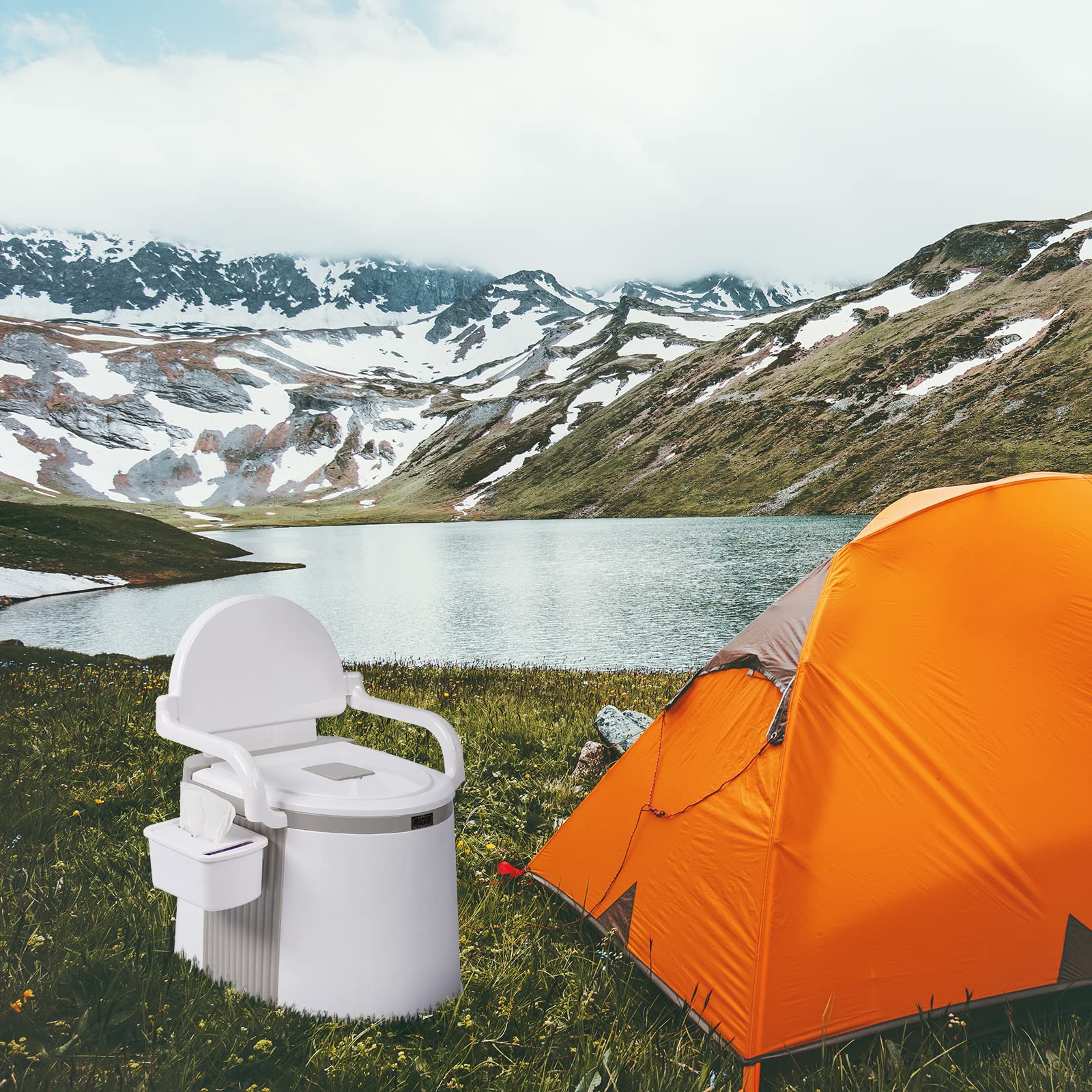 Outvita Pot de Chambre Adulte, Toilette Camping Amovible avec Porte-Papier Hygiénique pour Camping Voyage (Blanc)