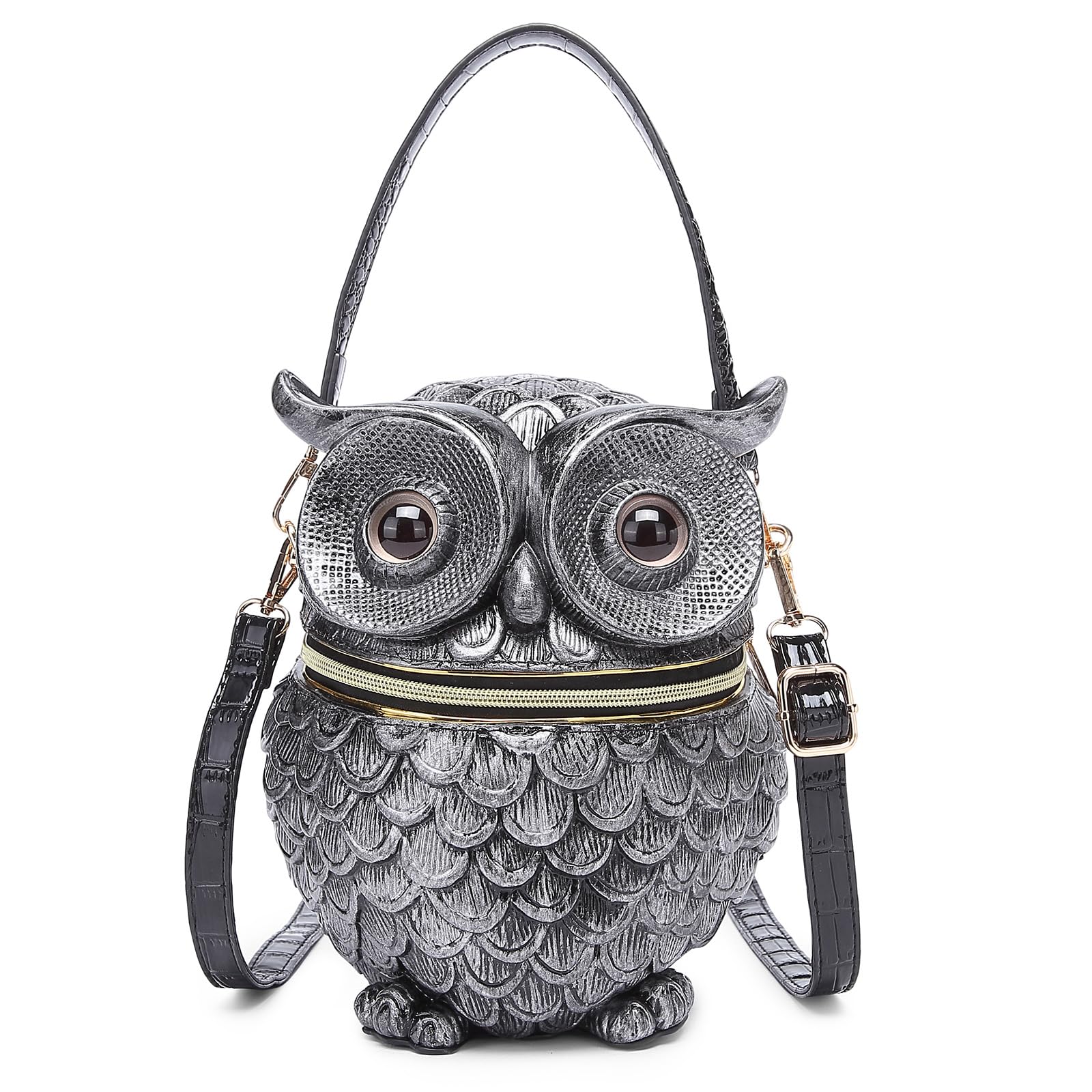 Lyuxhetaokdiq Women Owl Shaped Crossbody Shoulder Bag Unique PVC Handbag Novelty Owl Purse(silver)