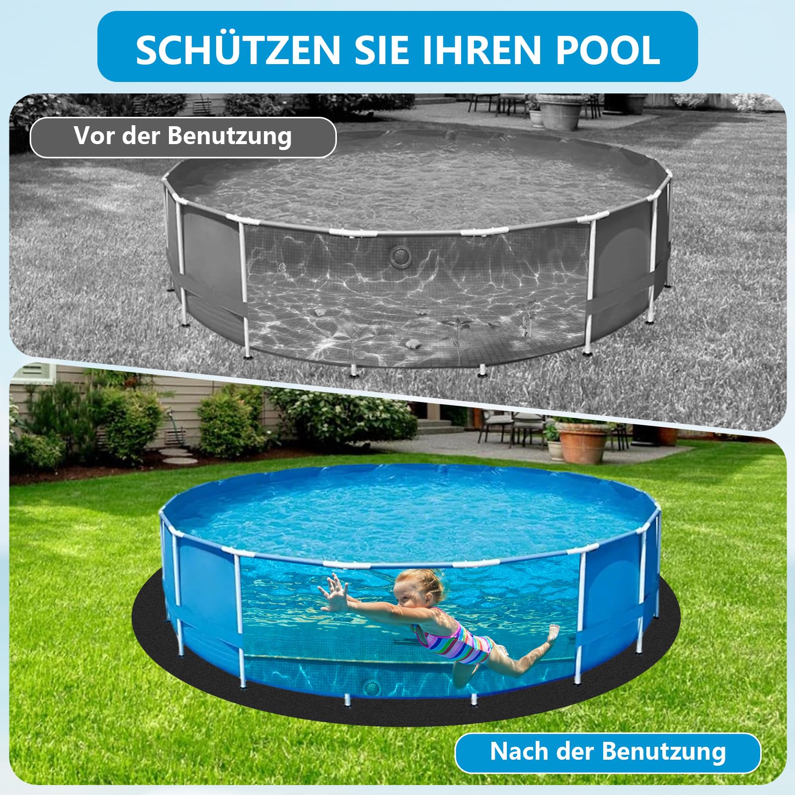 Storystore Poolunterlage Rund, 400cm Pool Unterlage Outdoor Faltbarer Poolmatten Schutzboden Whirlpool Unterlage Wasserabsorbierende Pool Bodenplane für Aufstellpools Whirlpools