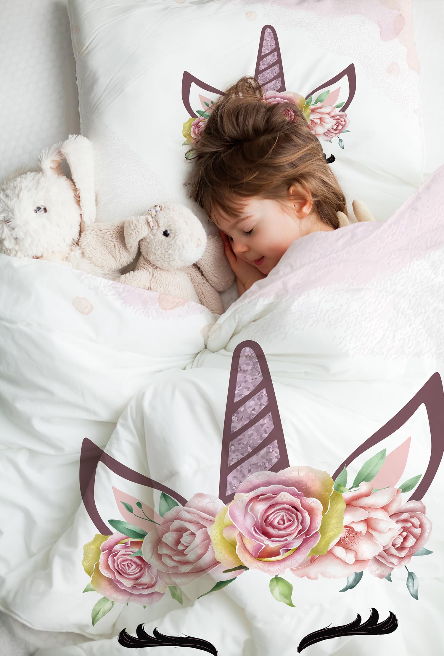 Set Copripiumino Morbido Microfibra 3 Pezzi Con Stampa Unicorno - Biancheria Letto Bambini E Adulti 135x200cm - Foto 8