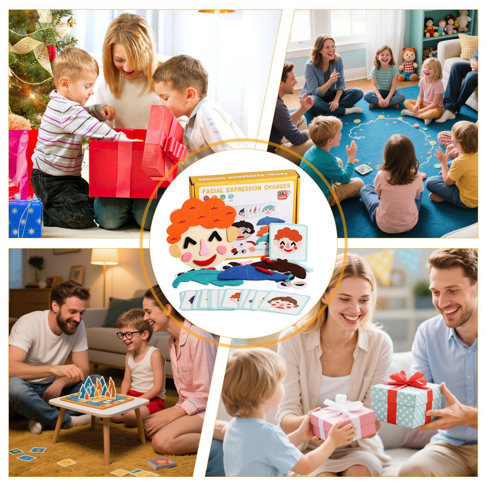 Giocattolo Dei Bambini Con Viso Ed Espressioni In Feltro,Gioco Educativo Divertente Con Carte Flash - Giocattolo Per L'Espressione Emotiva,Per Natale Asilo Compleanno Scuola Eventi Famiglia