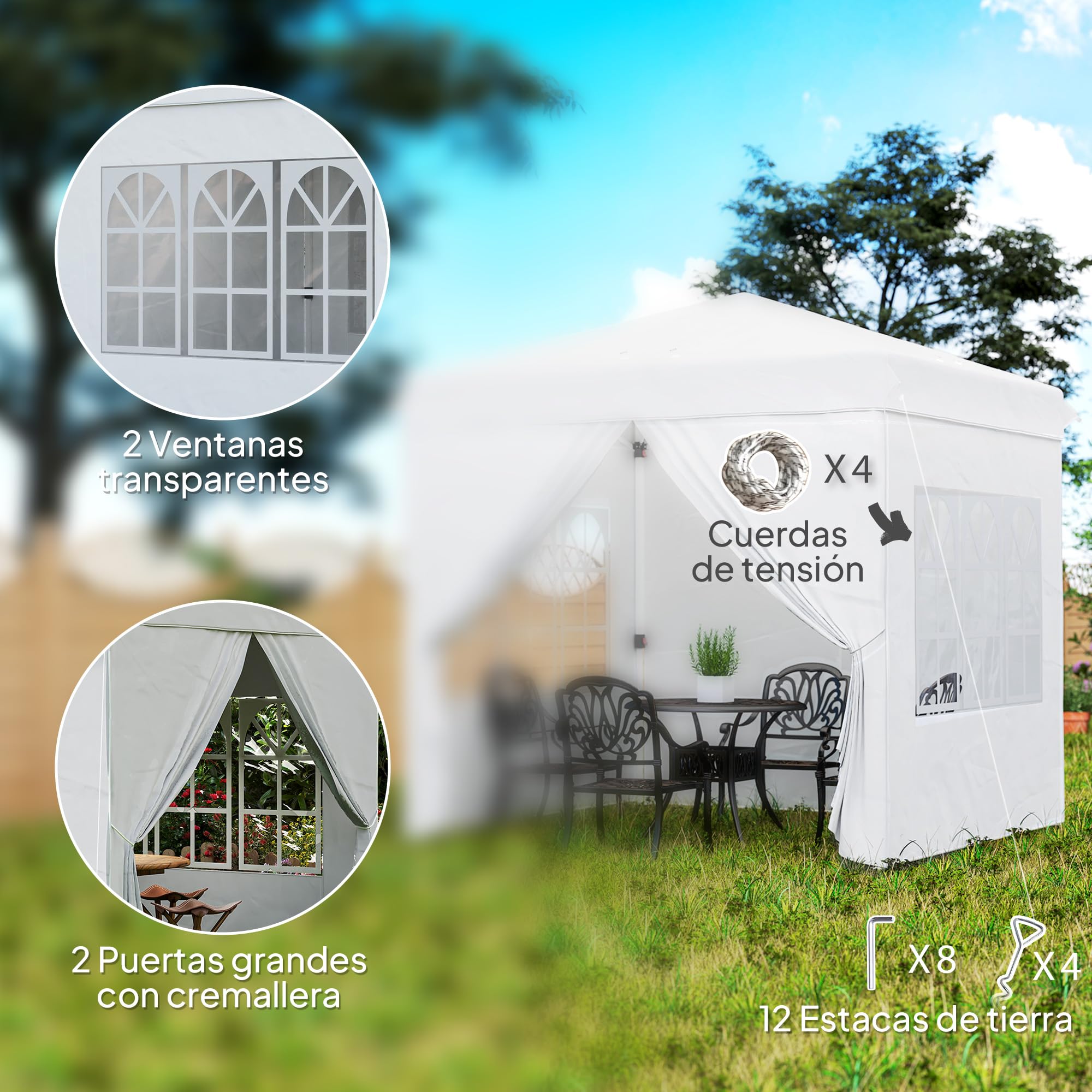 Outsunny Gazebo Pop-up Pliant 2.5x2.5m 4 Parois Blanc