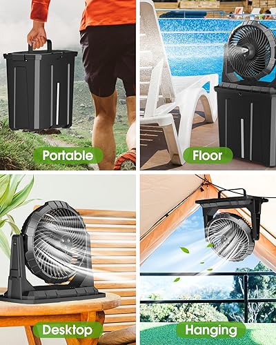 Miniatura 5 de Ventilador de nebulización portátil, cubo de 9 L, ventiladores de exterior de 10 pulgadas para patioscamping, ventilador de enfriamiento de piso con