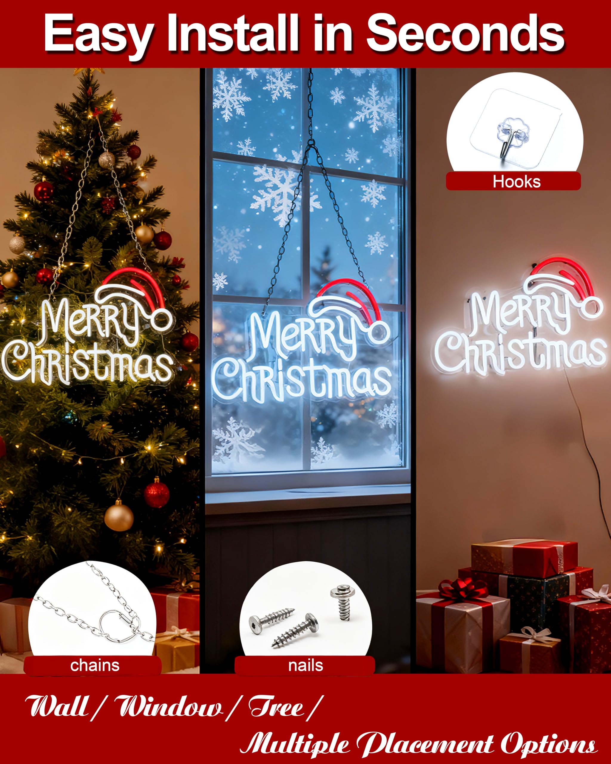 Letreros de neón de Feliz Navidad, letrero LED de sombrero de Papá Noel, alimentado por USB, para decoración de pared, decoración del hogar, para fiesta de Navidad, dormitorio, sala de estar