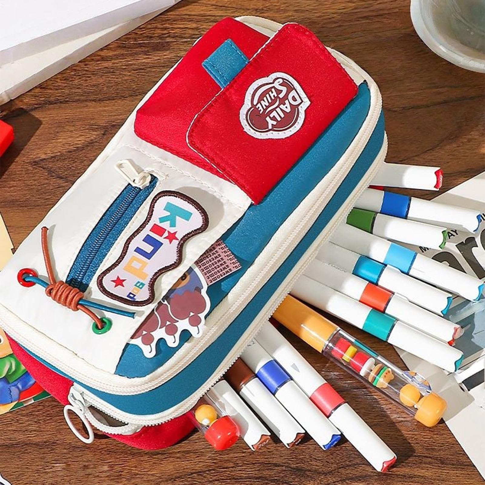 Astuccio Scatola Per Matite | Borsa Penne Stile Vintage con Cerniera Grande Capacità per Scuola Università Viaggio Trucco Porta Oggetti Per Cancelleria