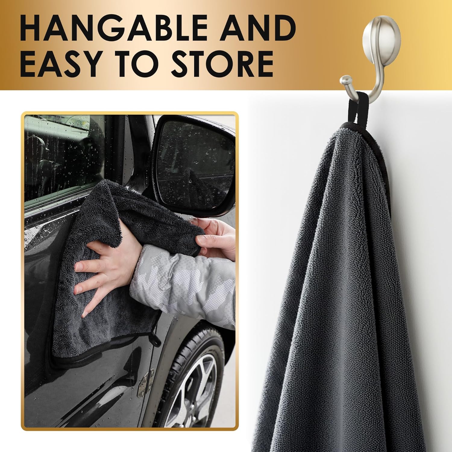 Car Drying Towel, Double-Sided Microfiber Towels for Cars, Ultra Absorbent Washing Cloth, Lint Free, Streak-Free, Reusable | 23.6 x 63 | Car Cleaning Supplies | Car Accessories | Black - Japan Import